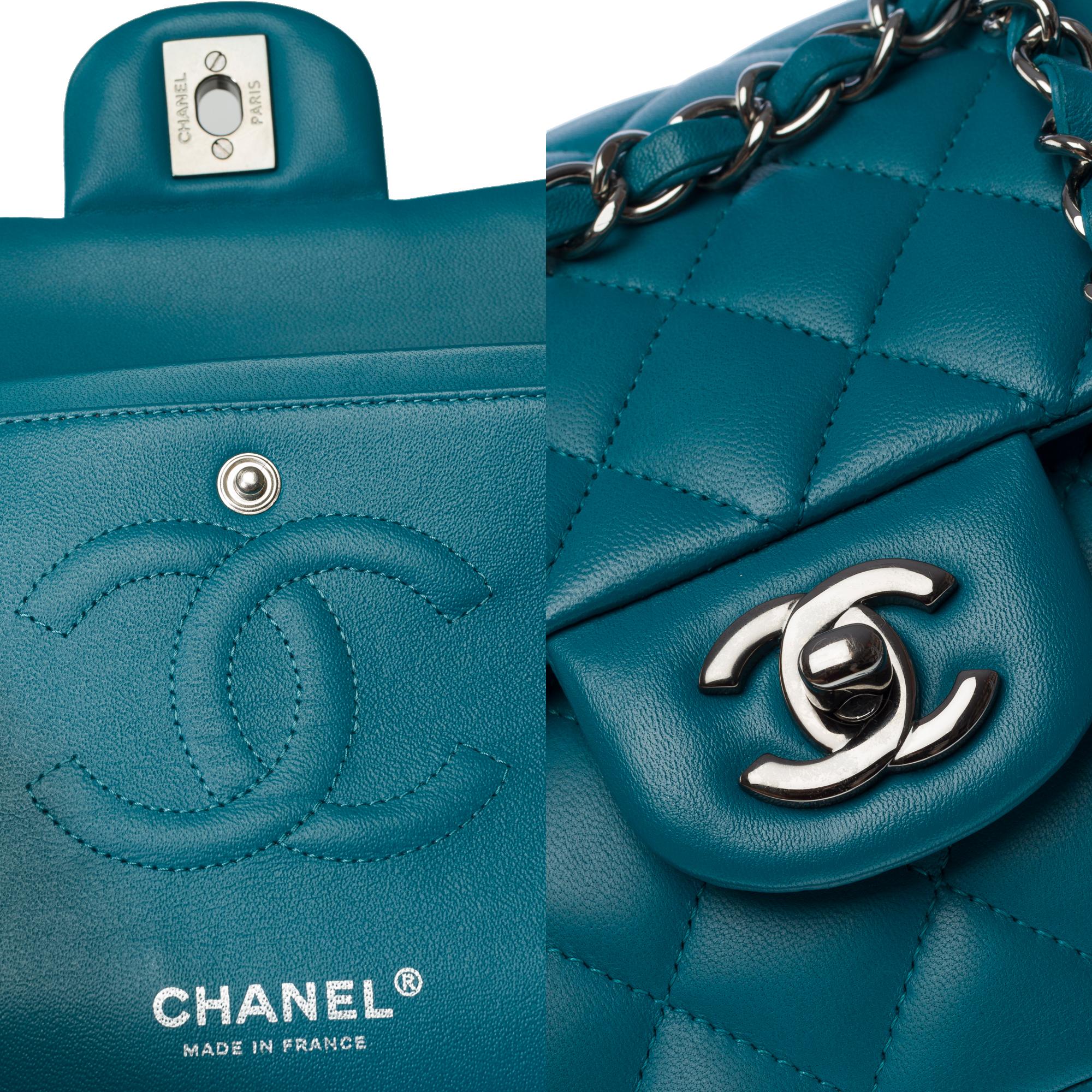 Chanel Timeless double flap shoulder bag in Turquoise quilted lamb leather, BSHW For Sale 3