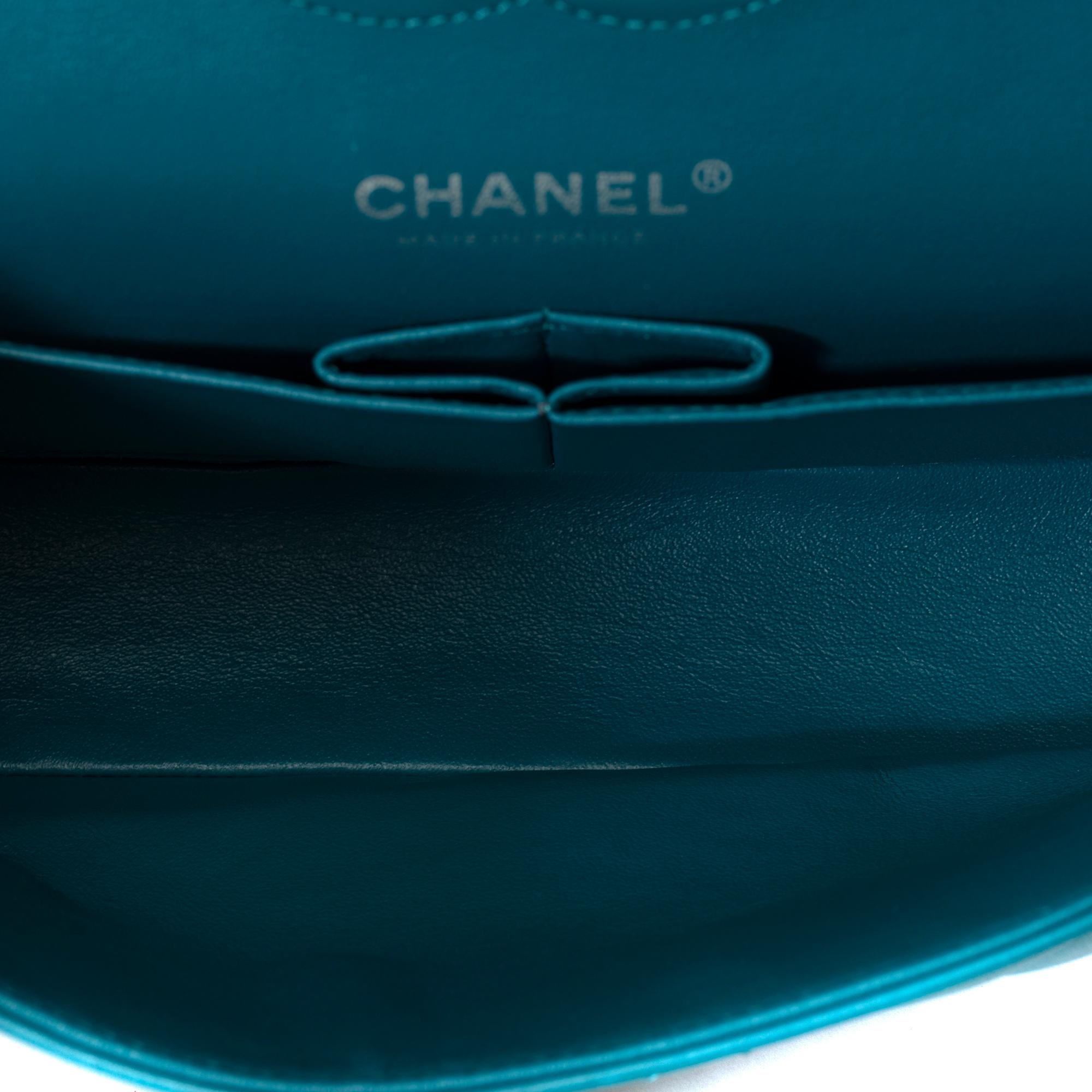 Chanel Timeless double flap shoulder bag in Turquoise quilted lamb leather, BSHW For Sale 5