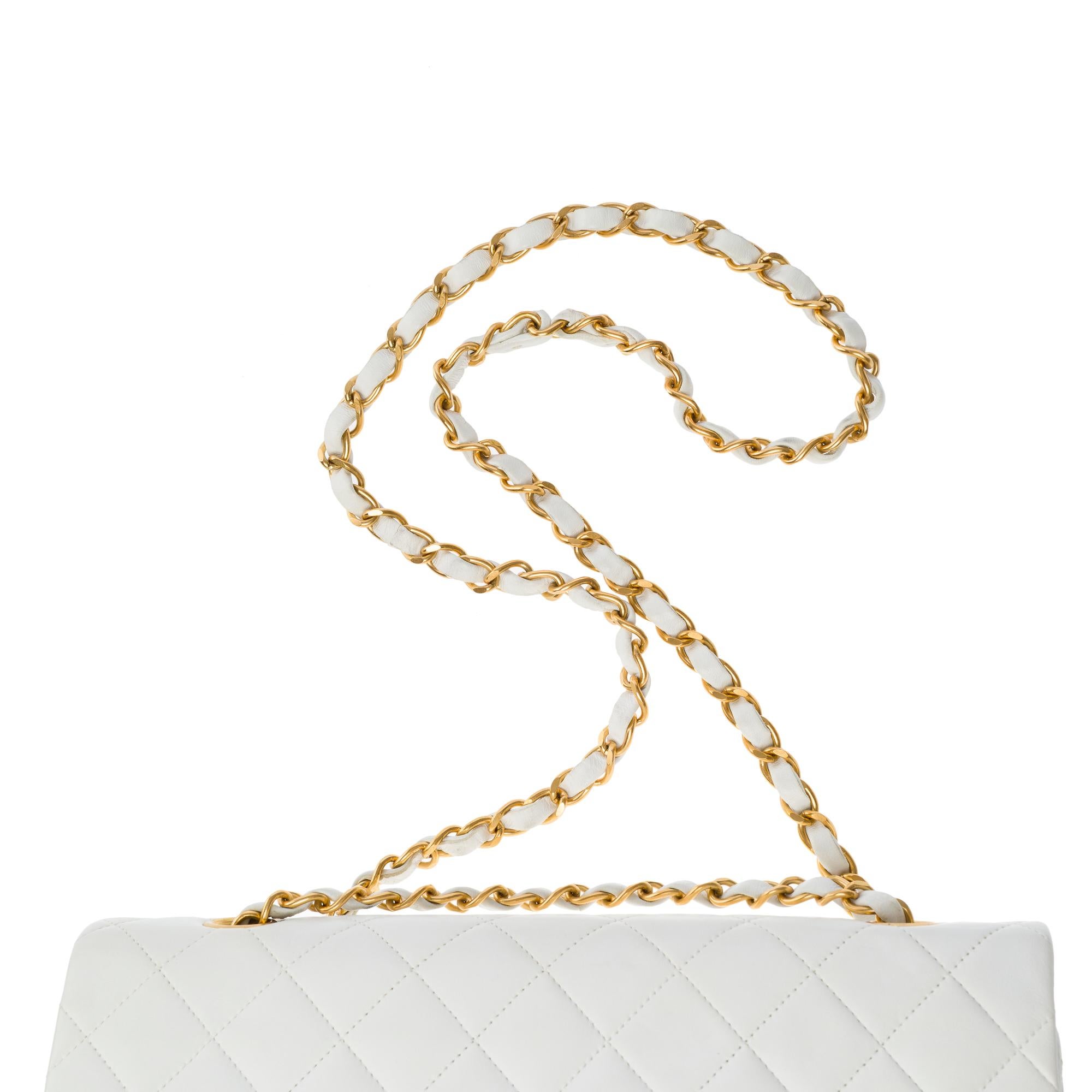 Chanel Timeless Double flap shoulder bag in White Quilted Lambskin leather, GHW 5