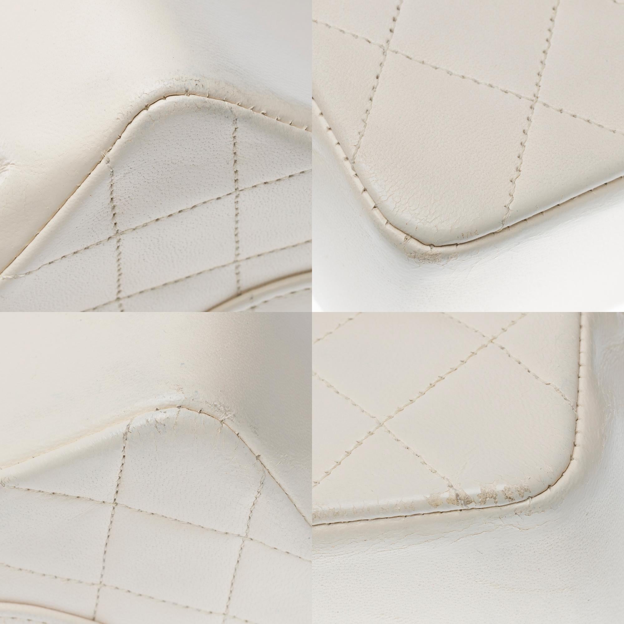 Chanel Timeless Double flap shoulder bag in White Quilted Lambskin leather, GHW 7