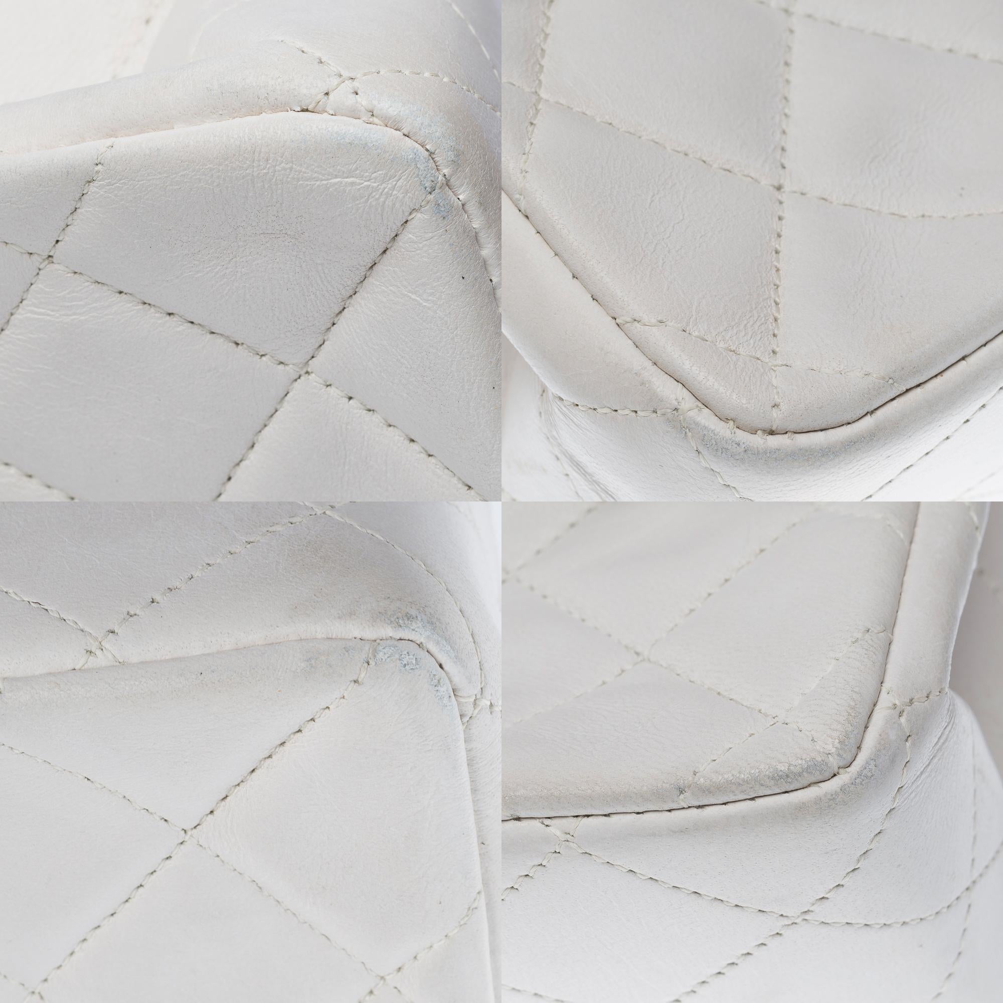 Chanel Timeless Double flap shoulder bag in White Quilted Lambskin leather, GHW For Sale 6