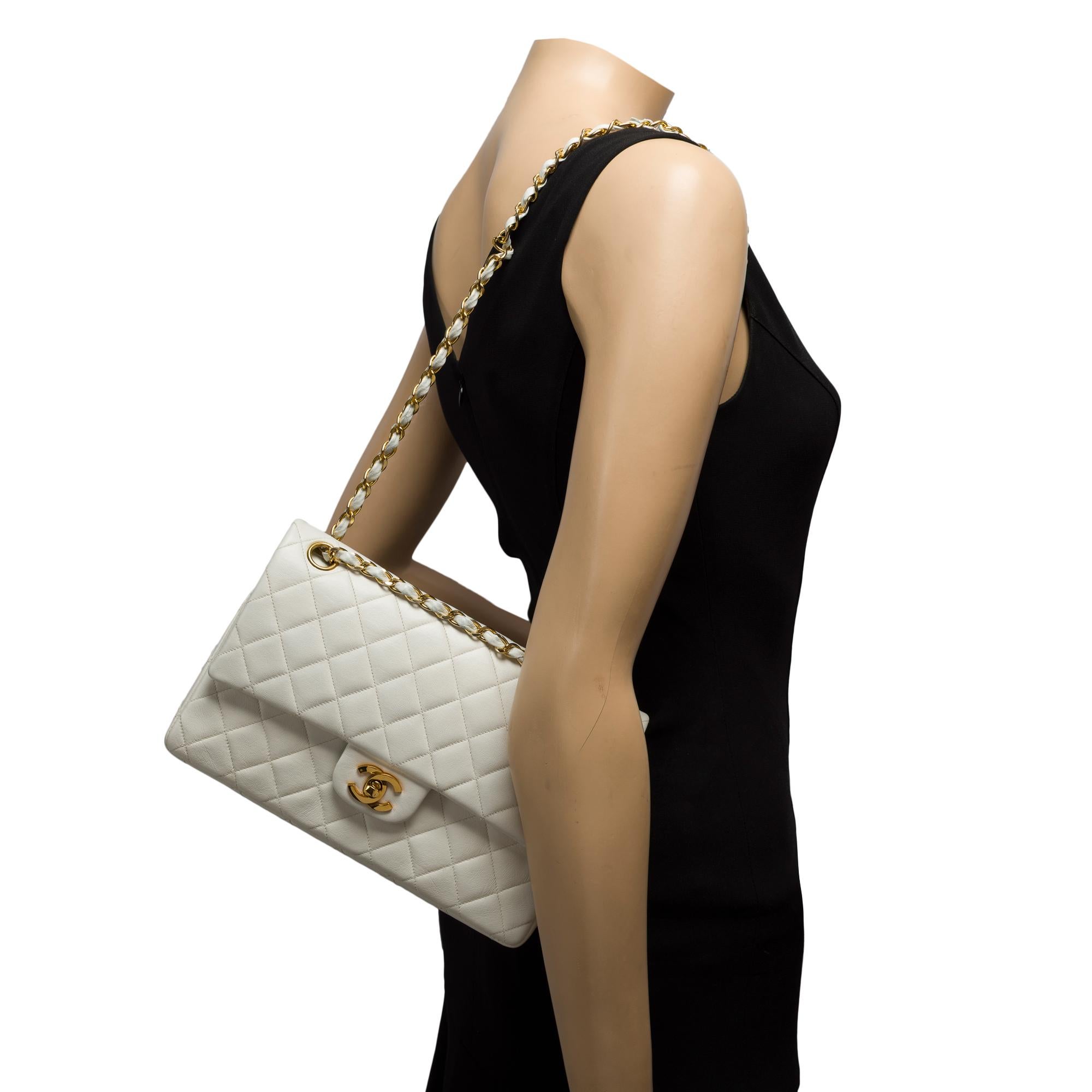 Chanel Timeless Double flap shoulder bag in White Quilted Lambskin leather, GHW For Sale 6
