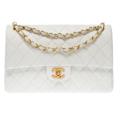 Chanel Timeless Double flap shoulder bag in White Quilted Lambskin leather, GHW