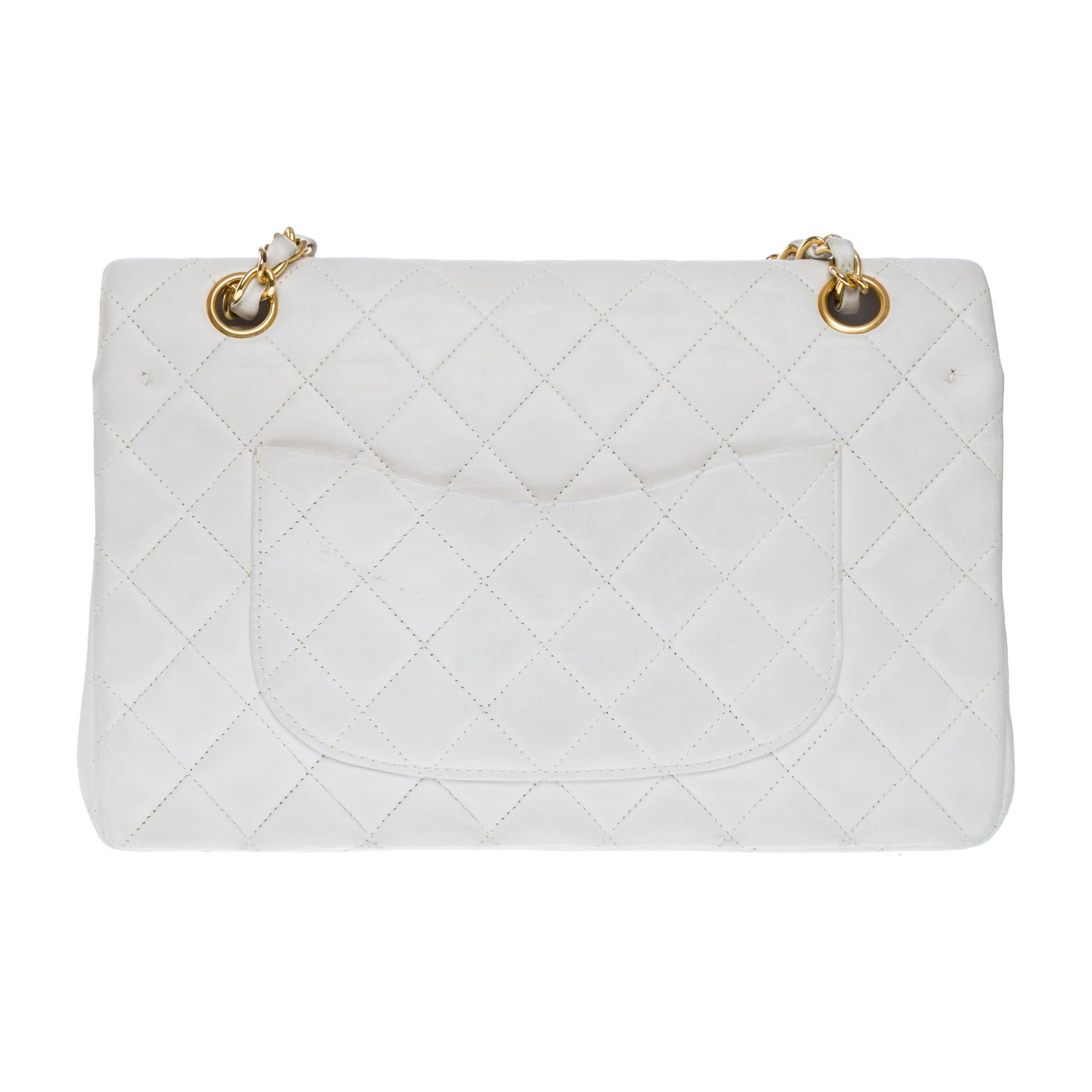 Gray Chanel Timeless Double flap shoulder bag in White Quilted Lambskin leather, GHW For Sale
