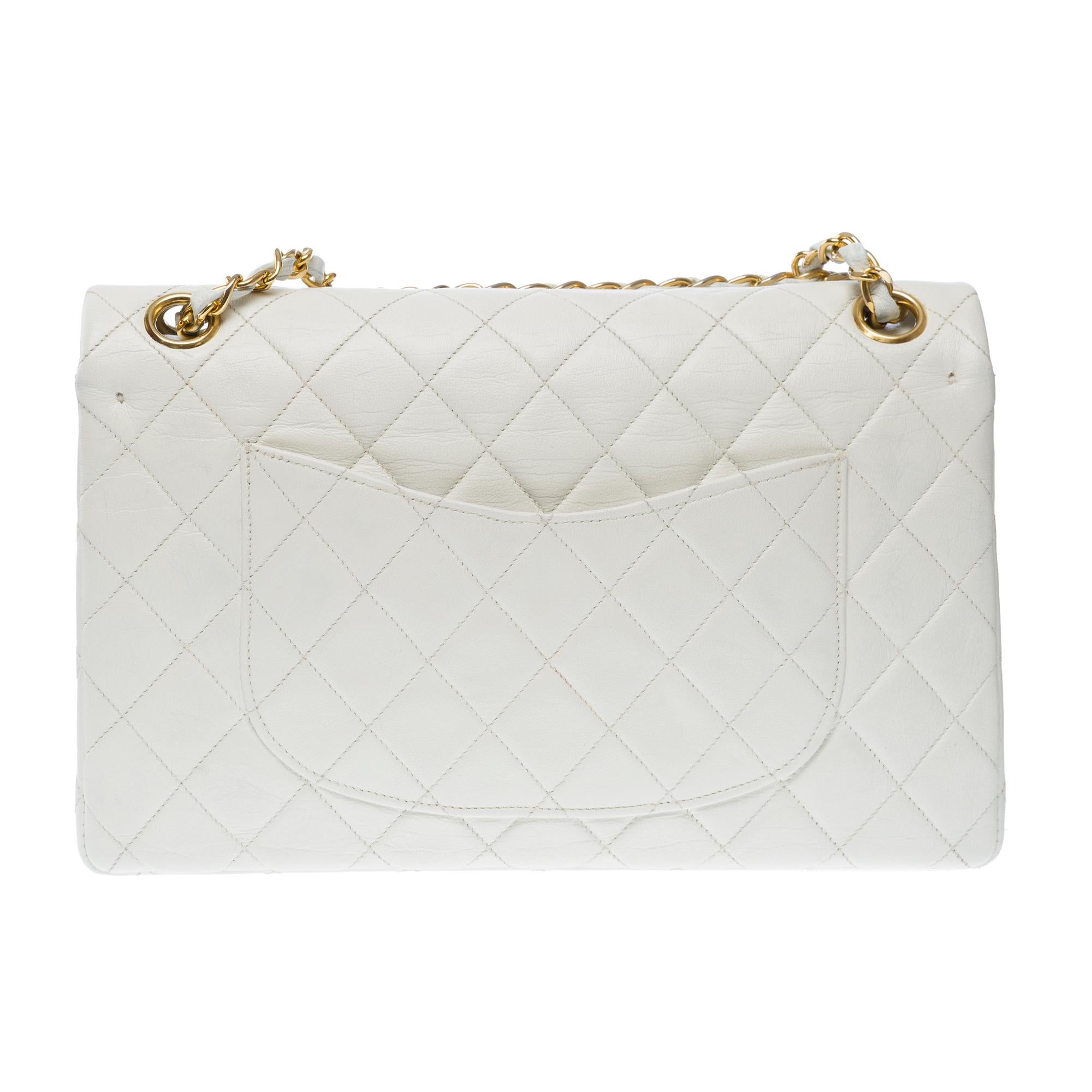 Gray Chanel Timeless Double flap shoulder bag in White Quilted Lambskin leather, GHW For Sale