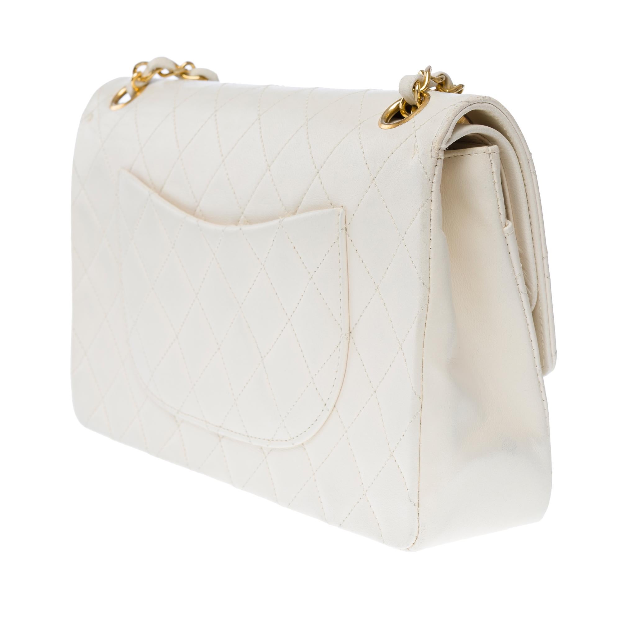 Chanel Timeless Double flap shoulder bag in White Quilted Lambskin leather, GHW 1