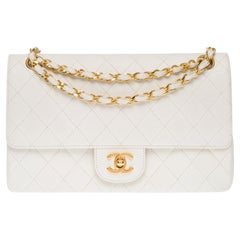 Chanel Timeless Double flap shoulder bag in White Quilted Lambskin leather, GHW
