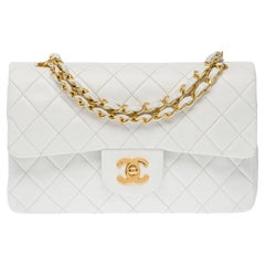 Chanel Timeless Double flap shoulder bag in White Quilted Lambskin leather, GHW