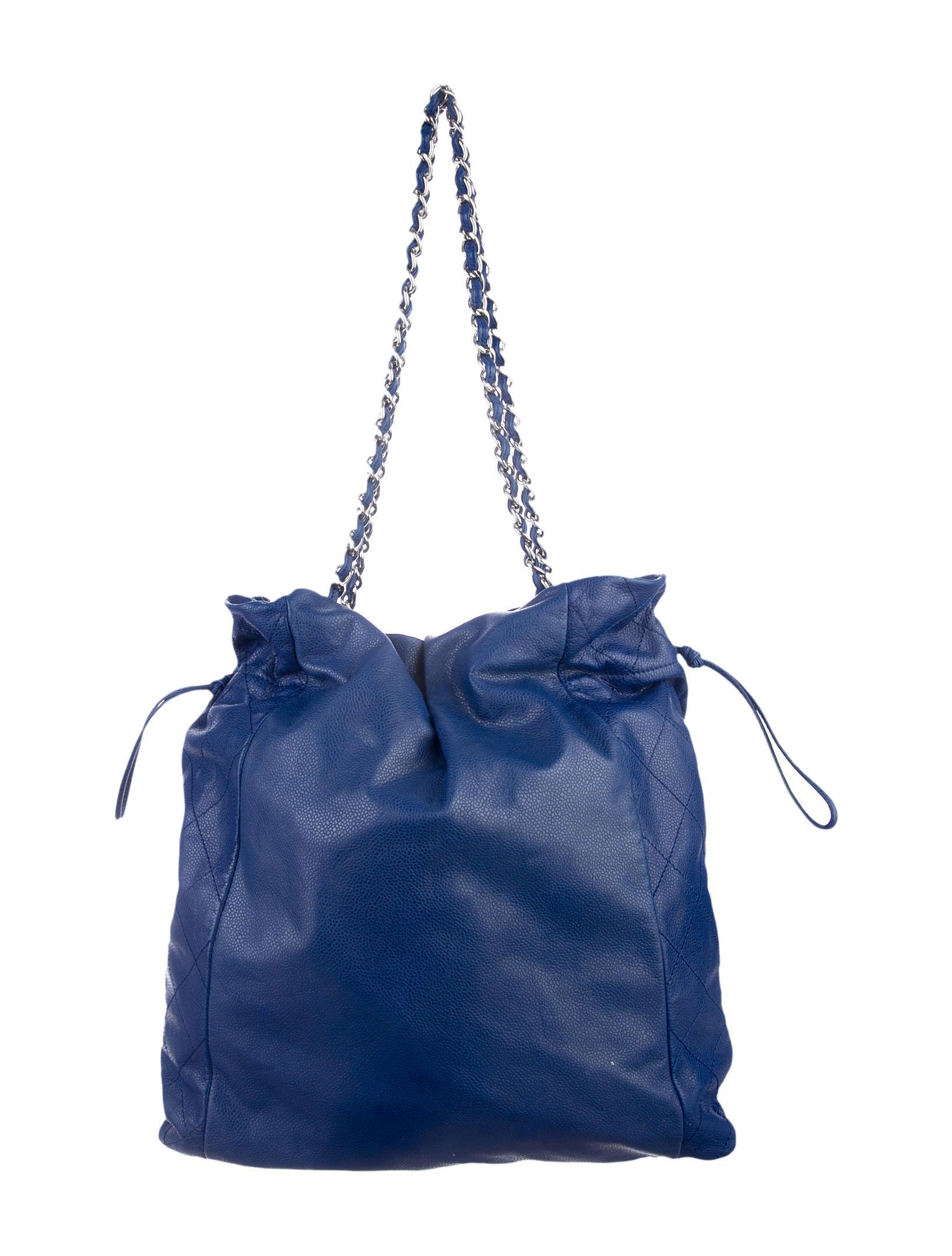 Women's or Men's Chanel Timeless Faux Drawstring Royal Blue Caviar Leather Shopping Tote For Sale