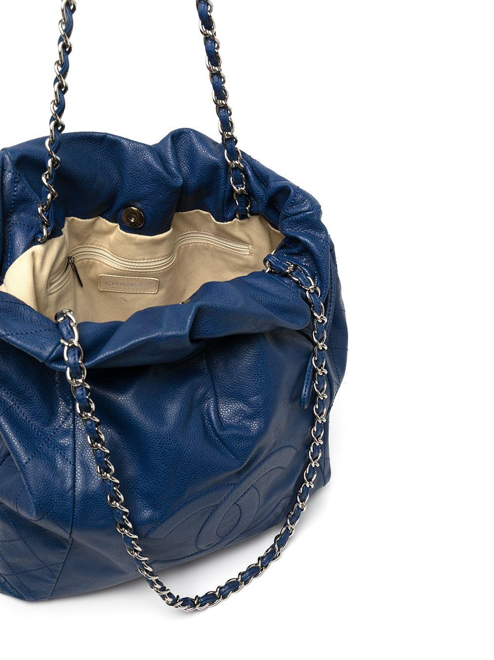 Chanel Timeless Faux Drawstring Royal Blue Caviar Leather Shopping Tote For Sale 4