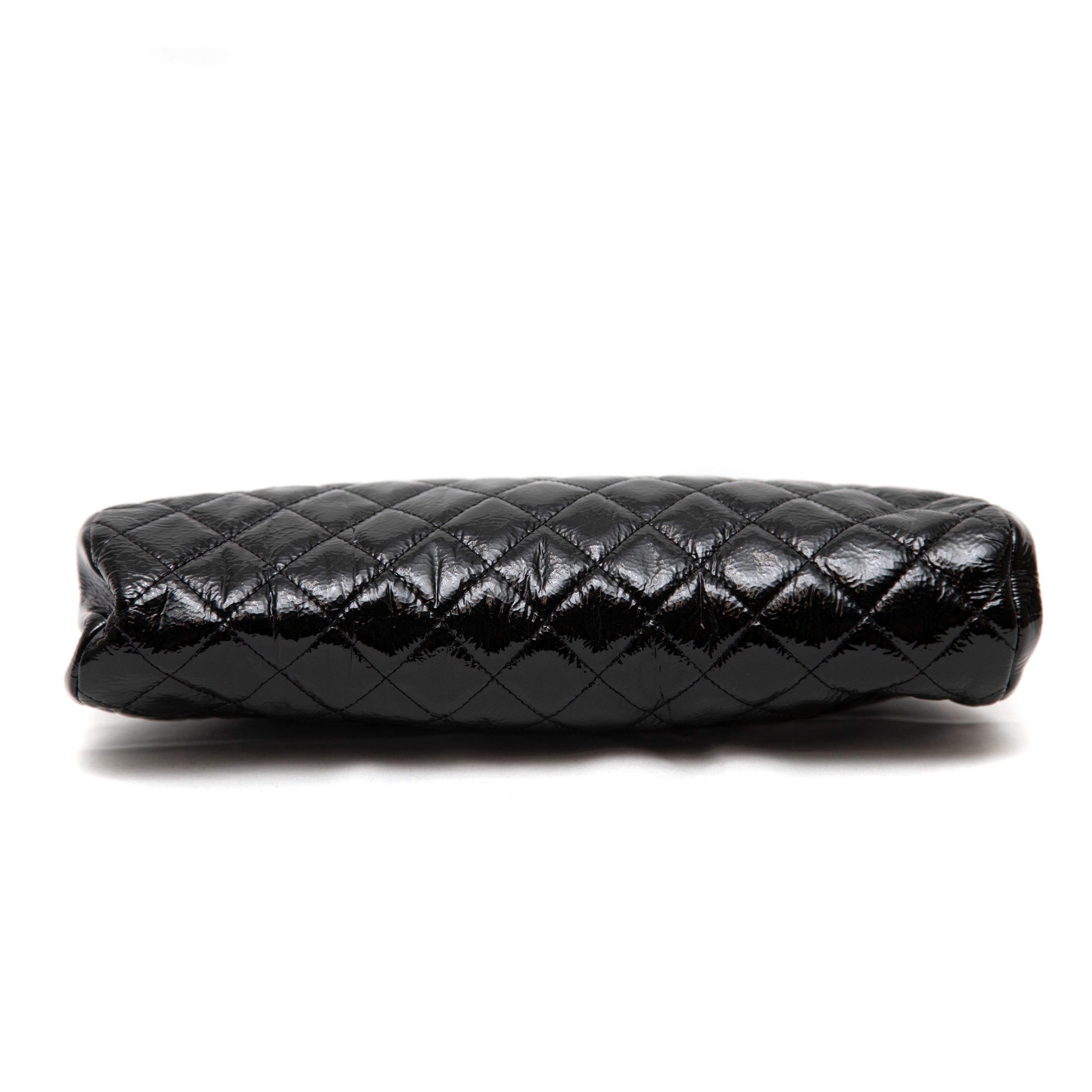 Women's or Men's Chanel Timeless Frame Black Patent Leather Clutch