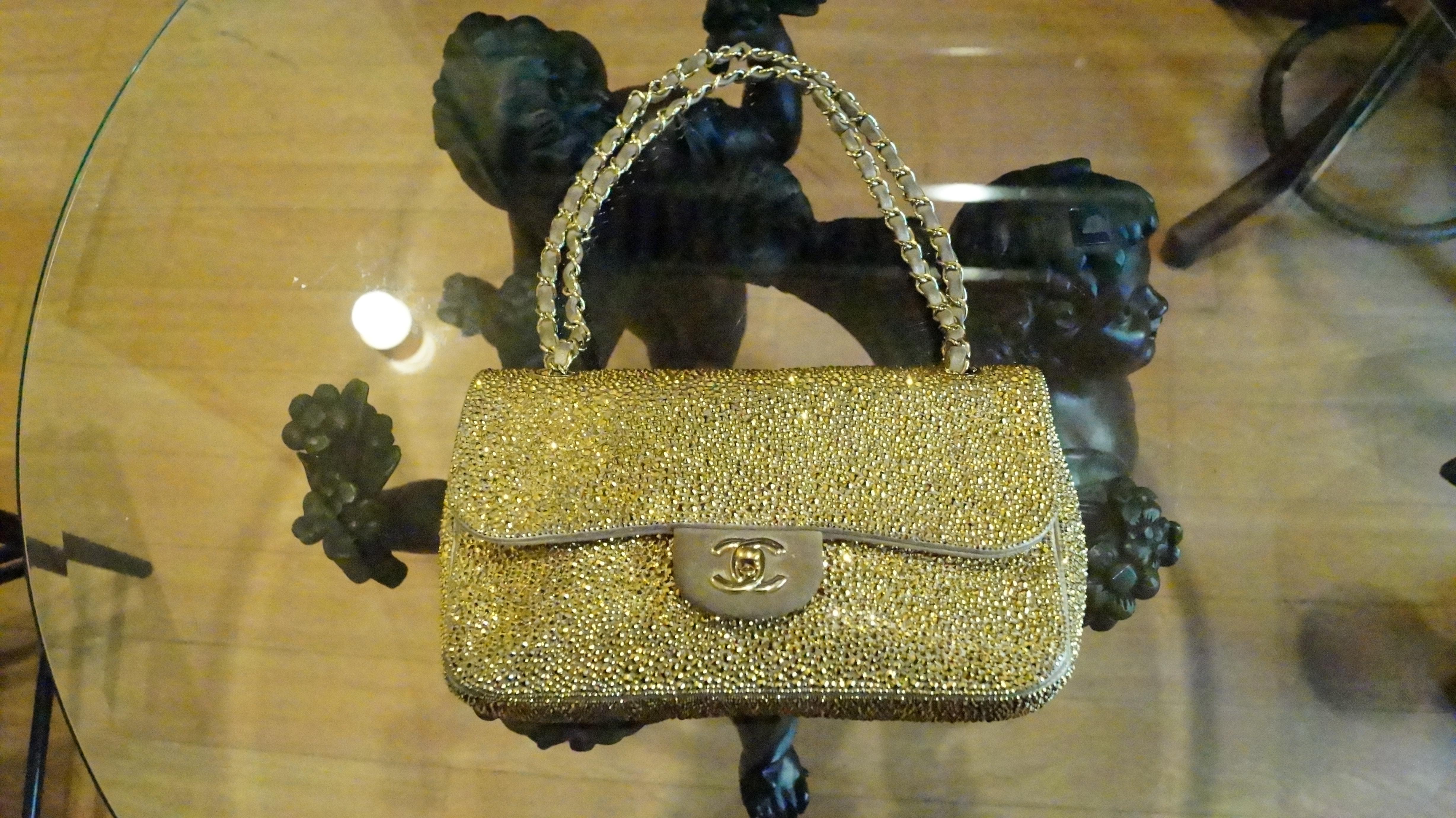 Chanel bag customized in GOLD Swarovski crystals Limited edition.
