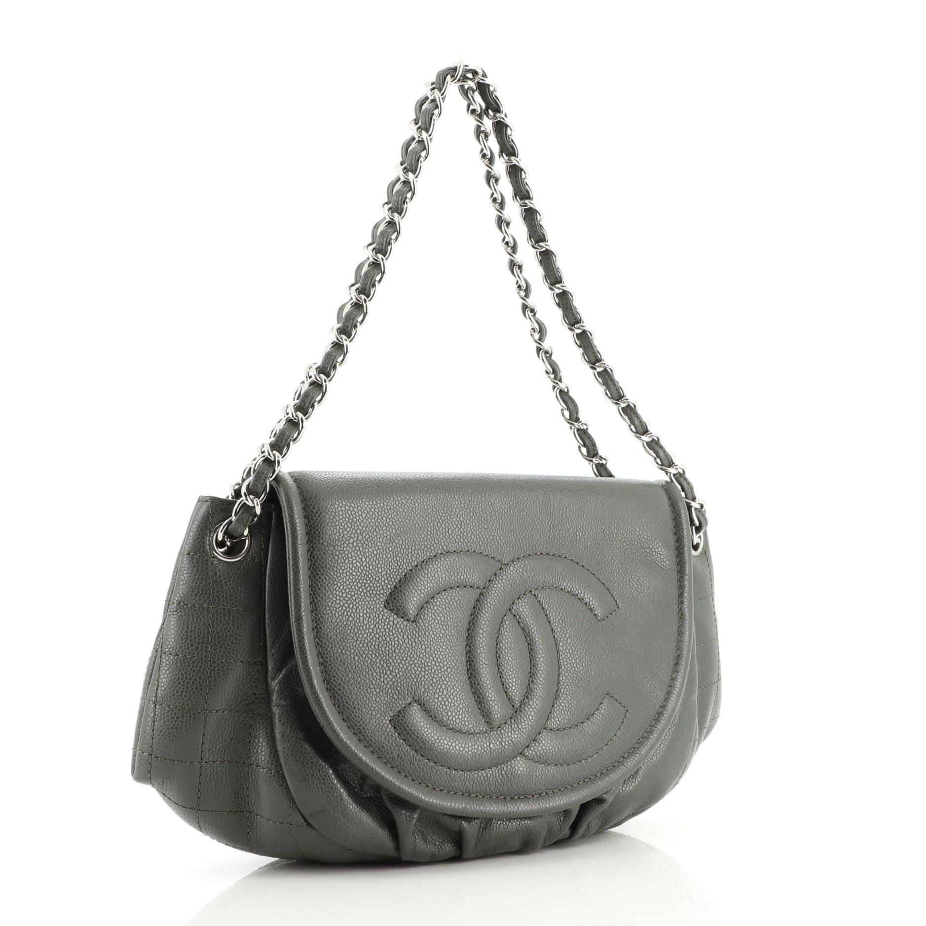 Chanel Timeless Half Moon Flap Bag Kaviar Groß Außenmaterial: Leder (Grau)