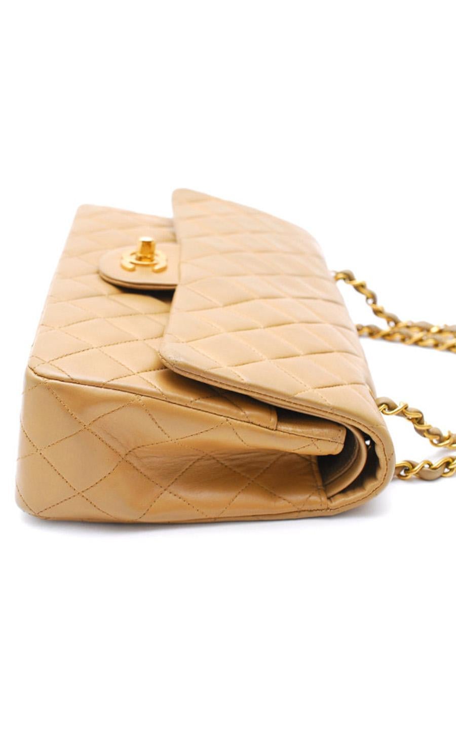 Brown Chanel Timeless handbag in dark beige quilted leather Gold Chain 