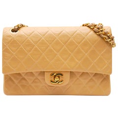 Chanel Timeless handbag in dark beige quilted leather Gold Chain 