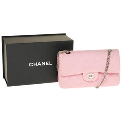 Chanel Timeless handbag in Pink quilted jersey and silver hardware