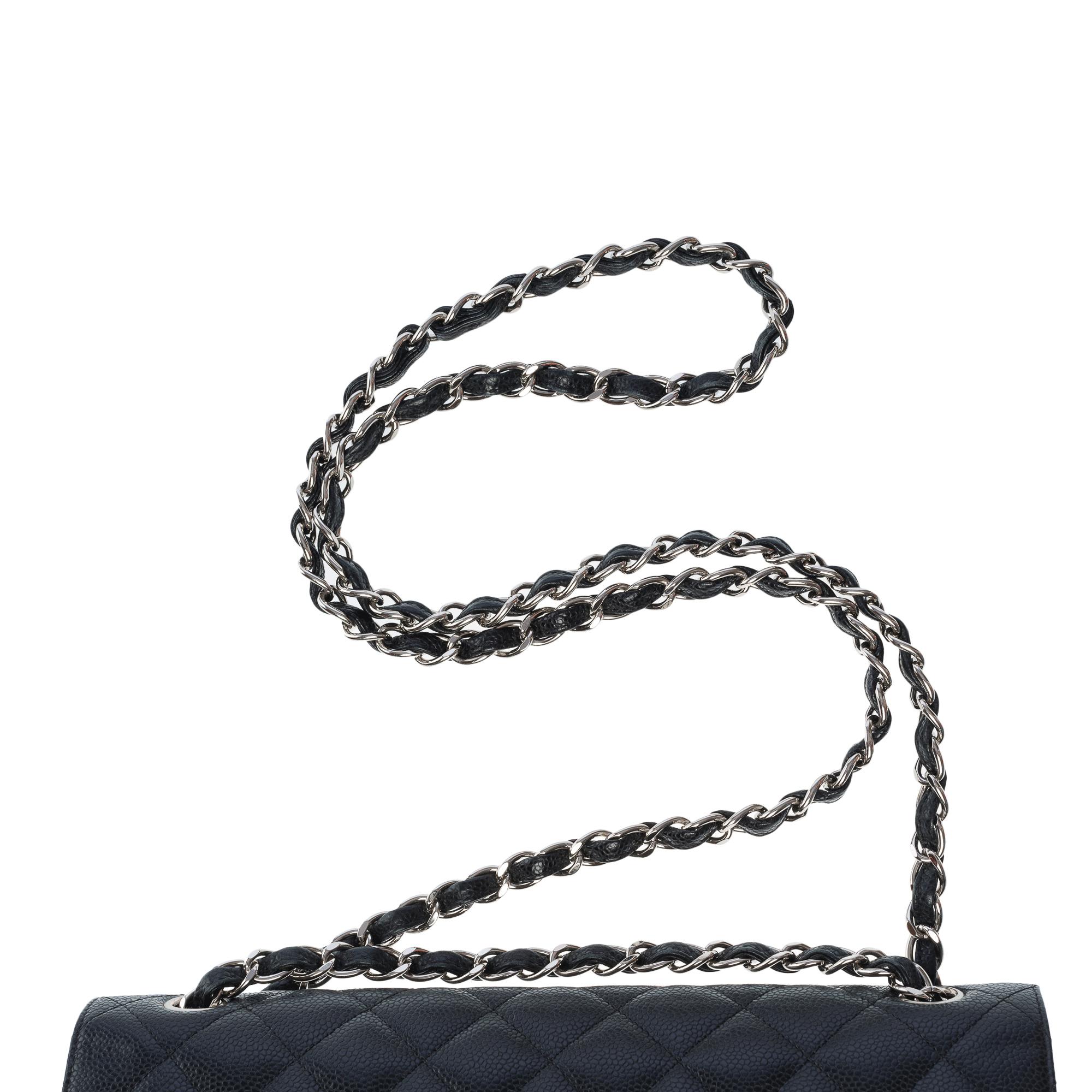Chanel Timeless Jumbo double flap bag in Black quilted Caviar leather, PHW 6
