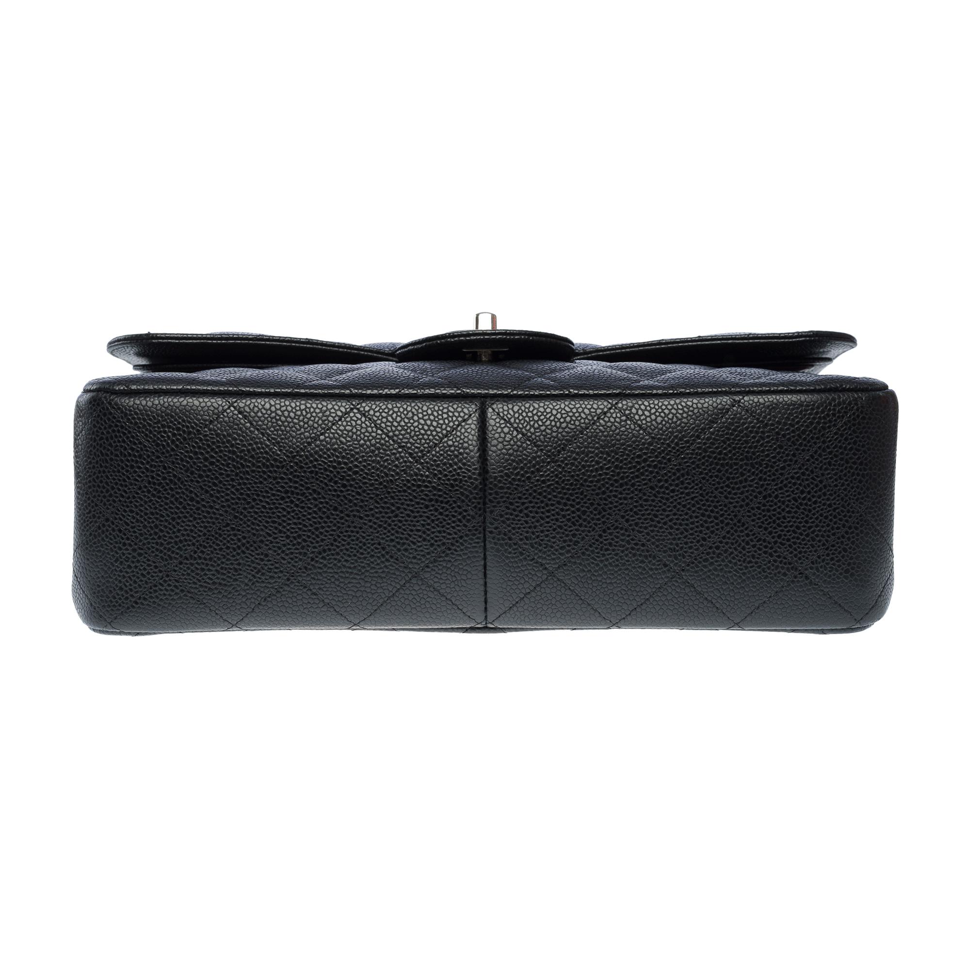 Chanel Timeless Jumbo double flap bag in Black quilted Caviar leather, PHW 7