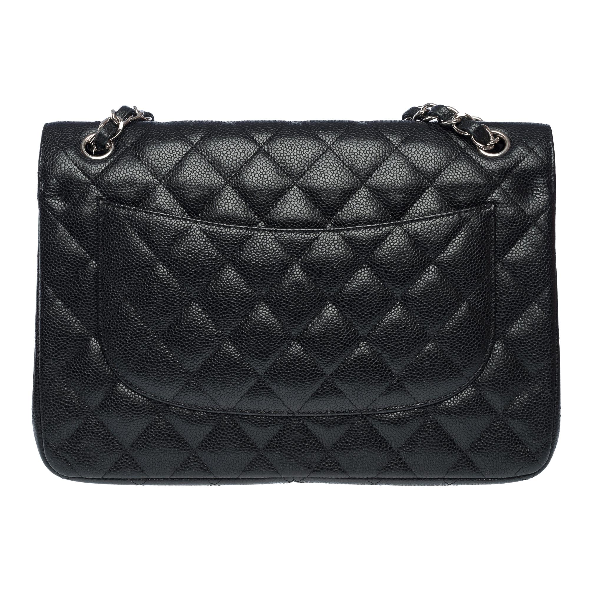 Women's Chanel Timeless Jumbo double flap bag in Black quilted Caviar leather, PHW