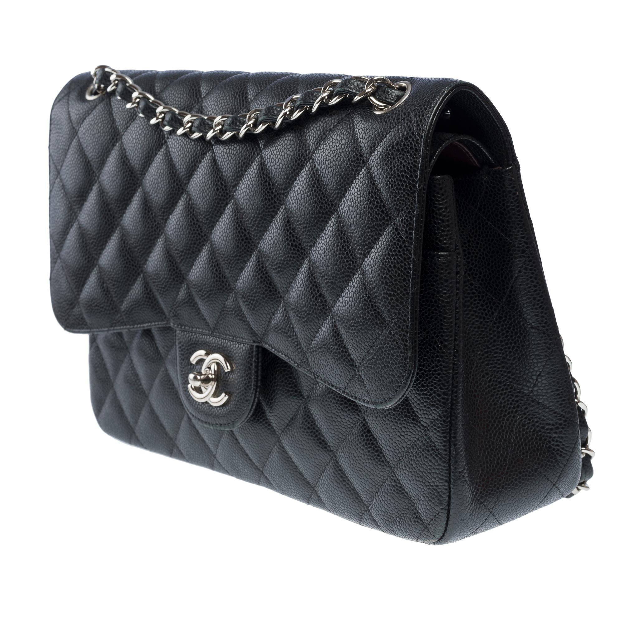 Chanel Timeless Jumbo double flap bag in Black quilted Caviar leather, PHW 1