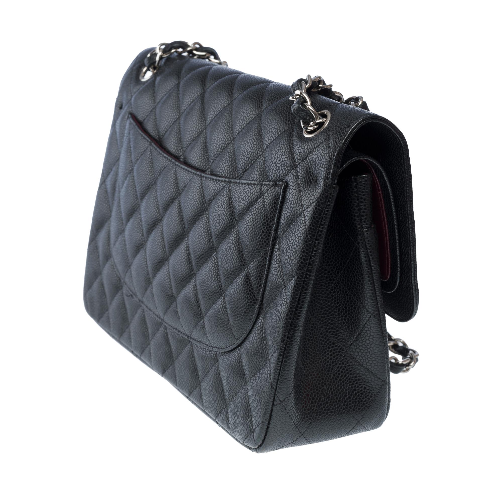 Chanel Timeless Jumbo double flap bag in Black quilted Caviar leather, PHW 2