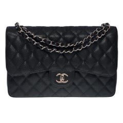 Chanel Timeless Jumbo-Doppelklappentasche aus schwarzem gestepptem Kaviarleder, SHW