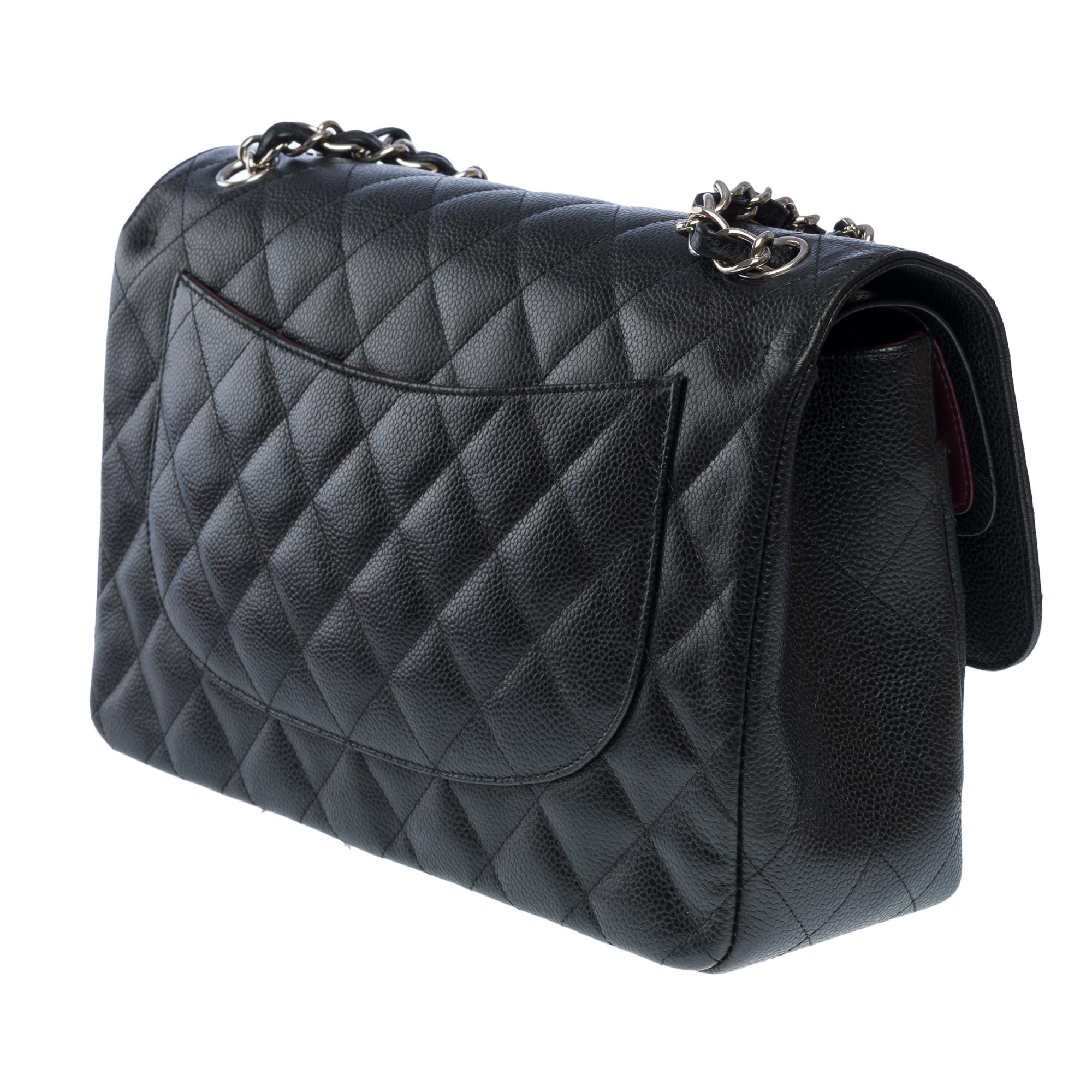 Chanel Timeless Jumbo double flap bag in black quilted caviar leather, SHW 1