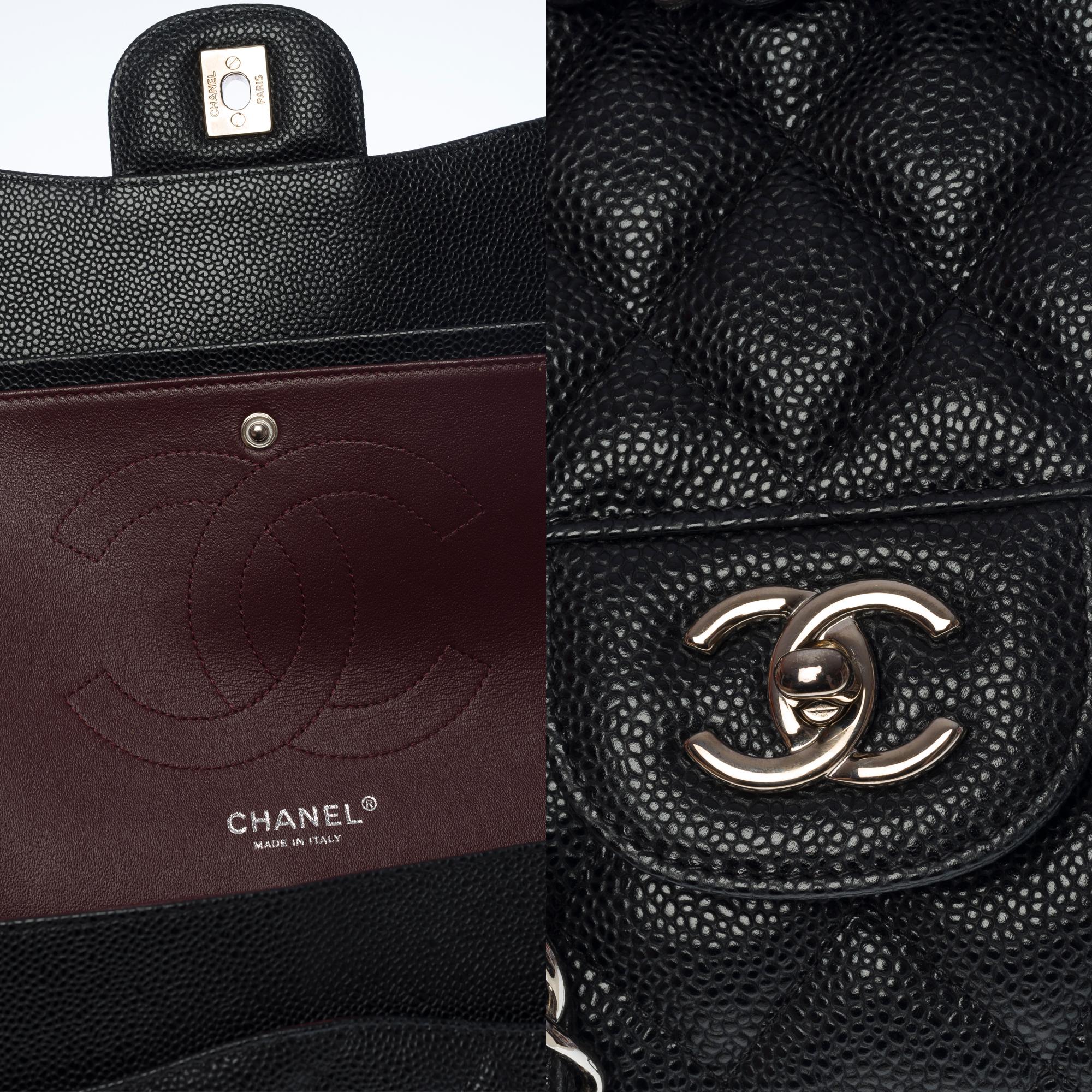 Chanel Timeless Jumbo double flap bag in black quilted caviar leather, SHW For Sale 1
