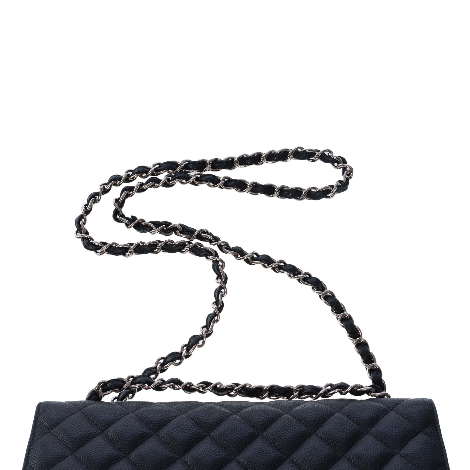 Chanel Timeless Jumbo double flap bag in black quilted caviar leather, SHW For Sale 4