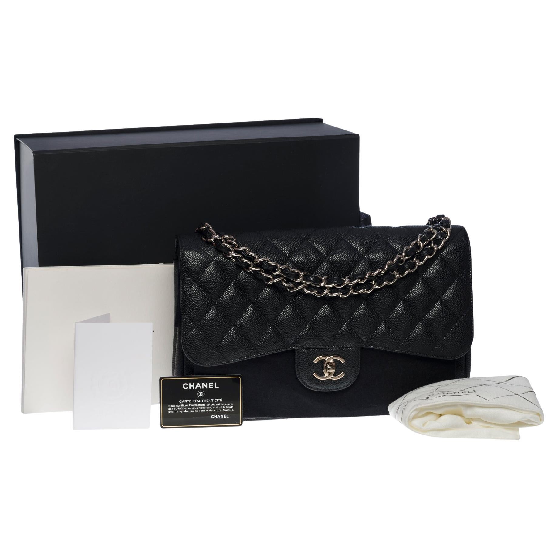 Chanel Timeless Jumbo double flap bag in black quilted caviar leather, SHW  For Sale at 1stDibs