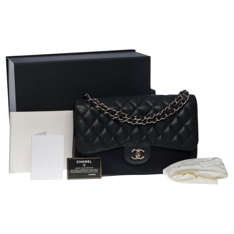 CHANEL Black Caviar Jumbo Classic Double Flap Bag SHW - Timeless