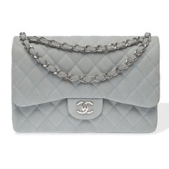 Chanel Timeless Jumbo double flap bag in Pale Blue quilted Caviar leather, PHW