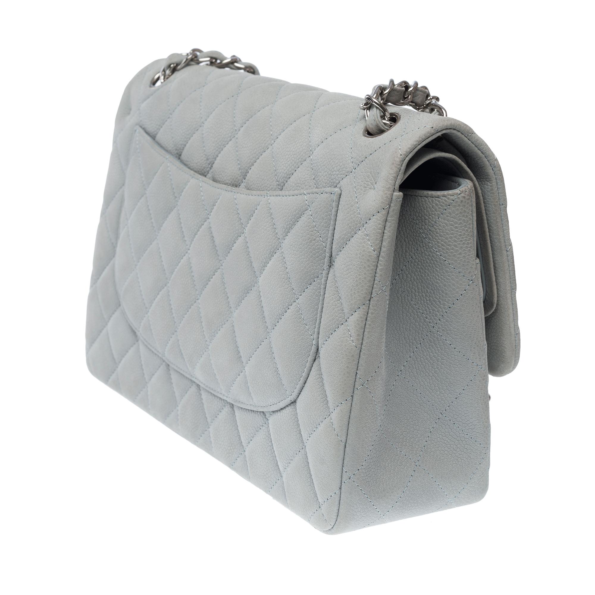 Chanel Timeless Jumbo double flap bag in Pale Blue quilted Caviar leather, PHW For Sale 1