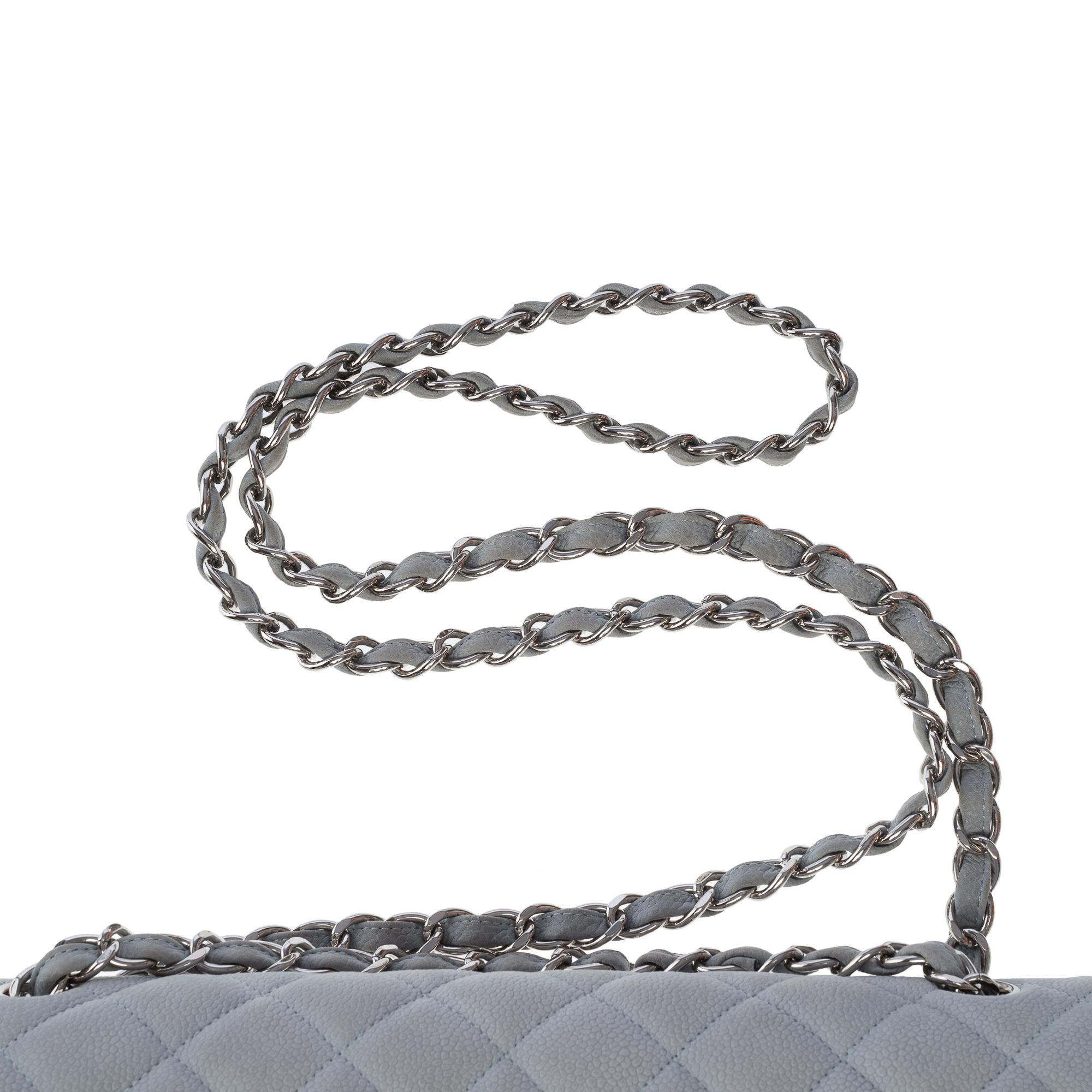 Chanel Timeless Jumbo double flap bag in Pale Blue quilted Caviar leather, PHW For Sale 2