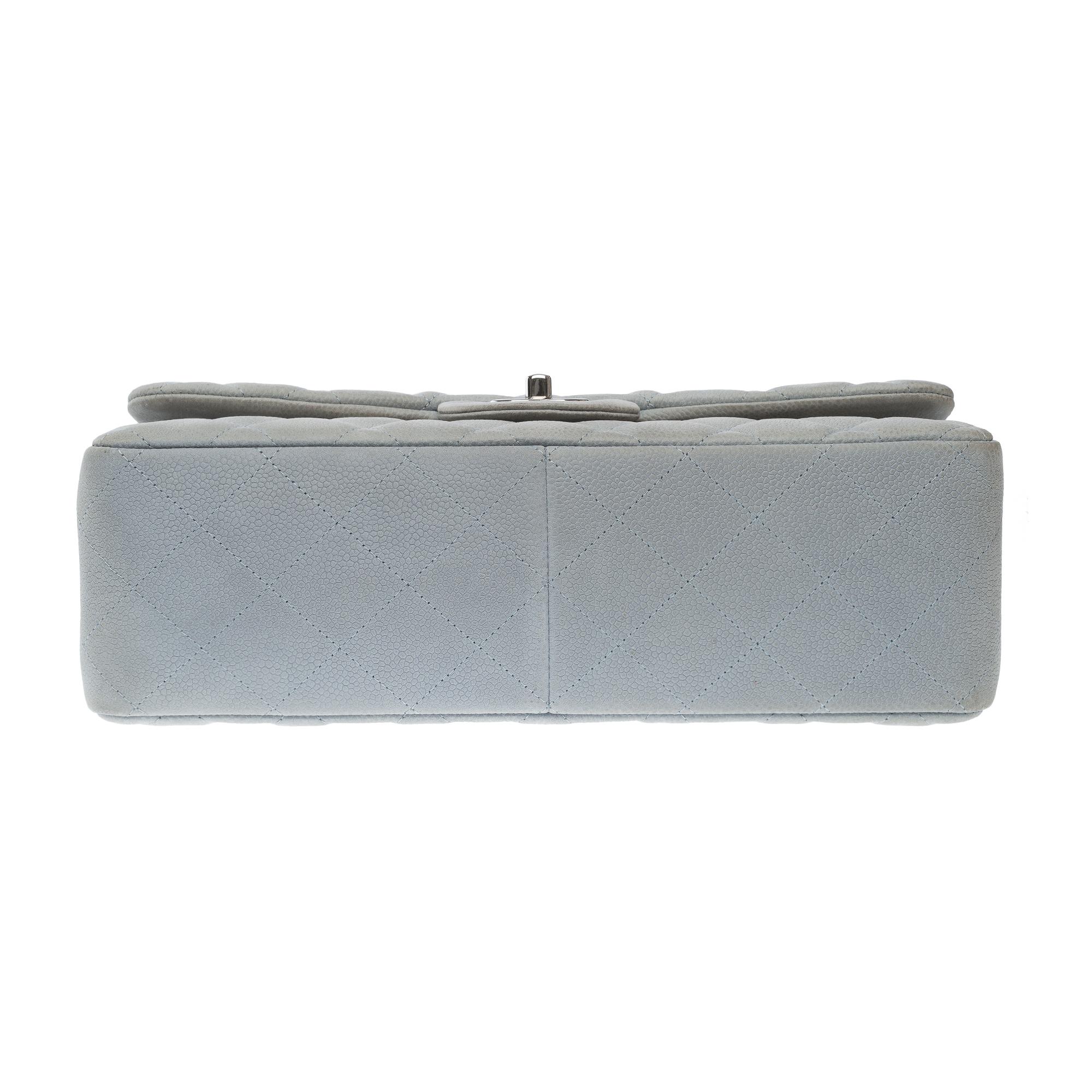 Chanel Timeless Jumbo double flap bag in Pale Blue quilted Caviar leather, PHW For Sale 3