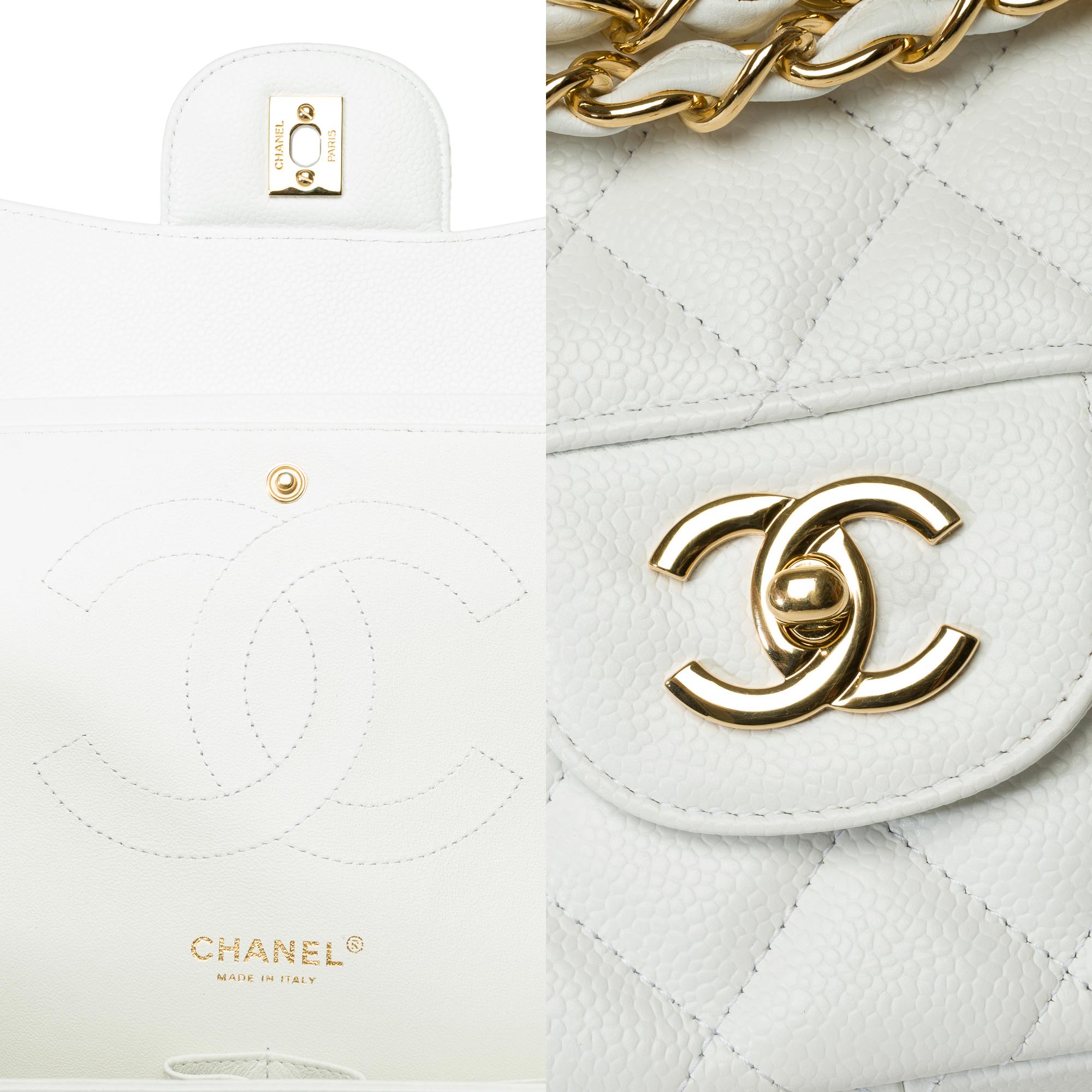Chanel Timeless Jumbo-Doppelklappentasche aus weißem gestepptem Kaviarleder, GHW im Angebot 2