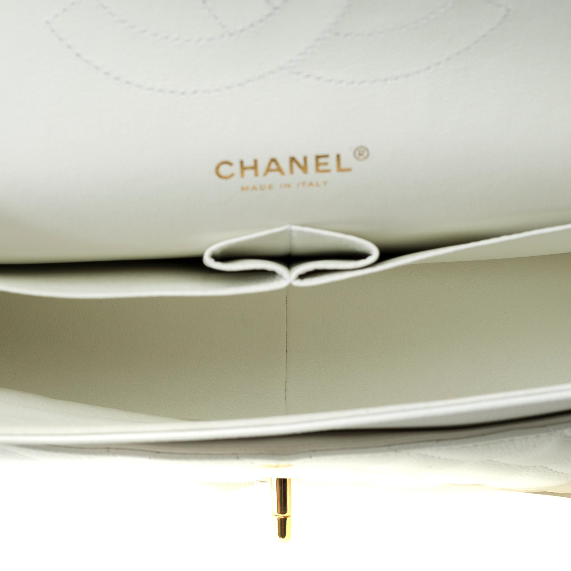 Chanel Timeless Jumbo-Doppelklappentasche aus weißem gestepptem Kaviarleder, GHW im Angebot 4