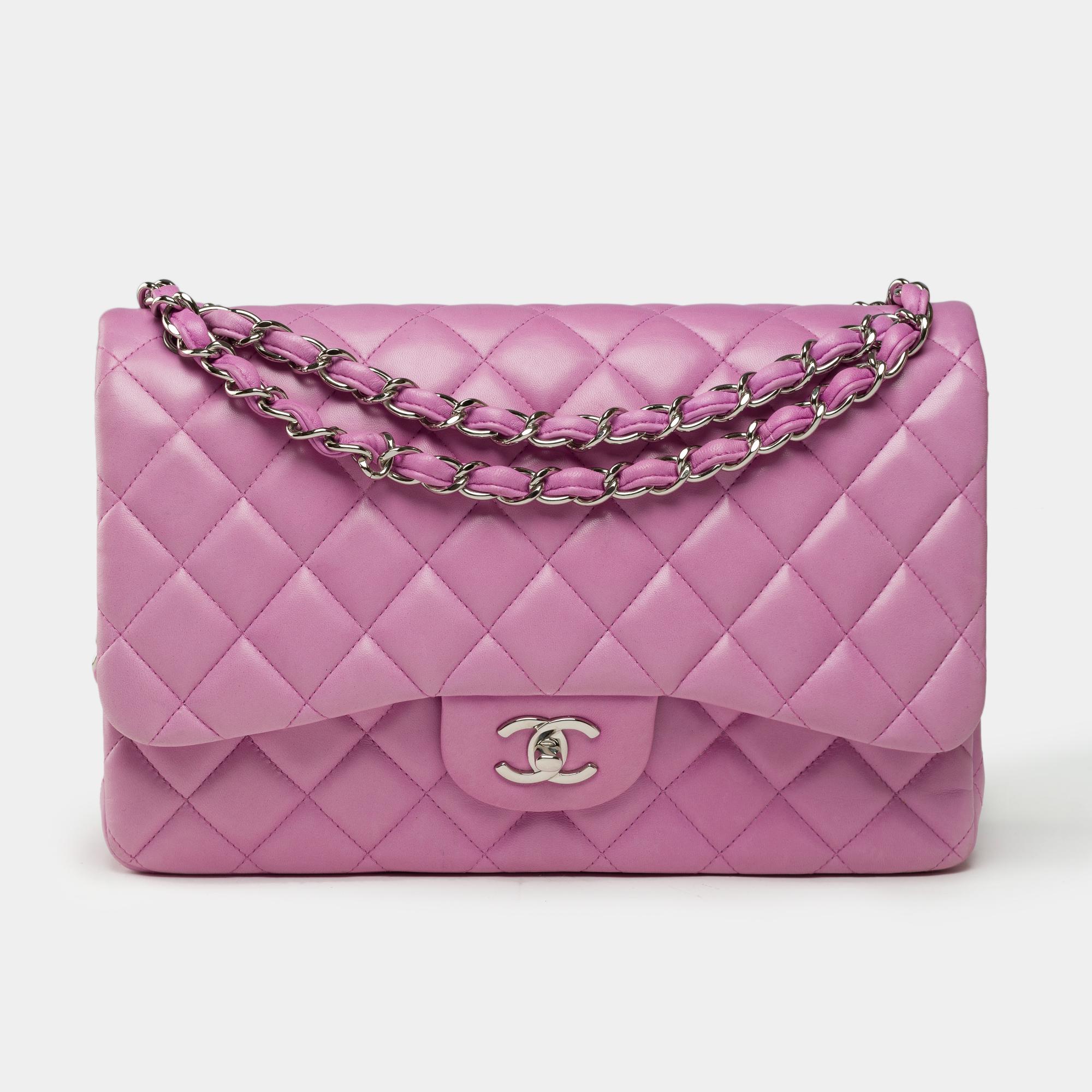 Purple Chanel Timeless Jumbo double flap in lilac quilted lambskin leather, PHW For Sale