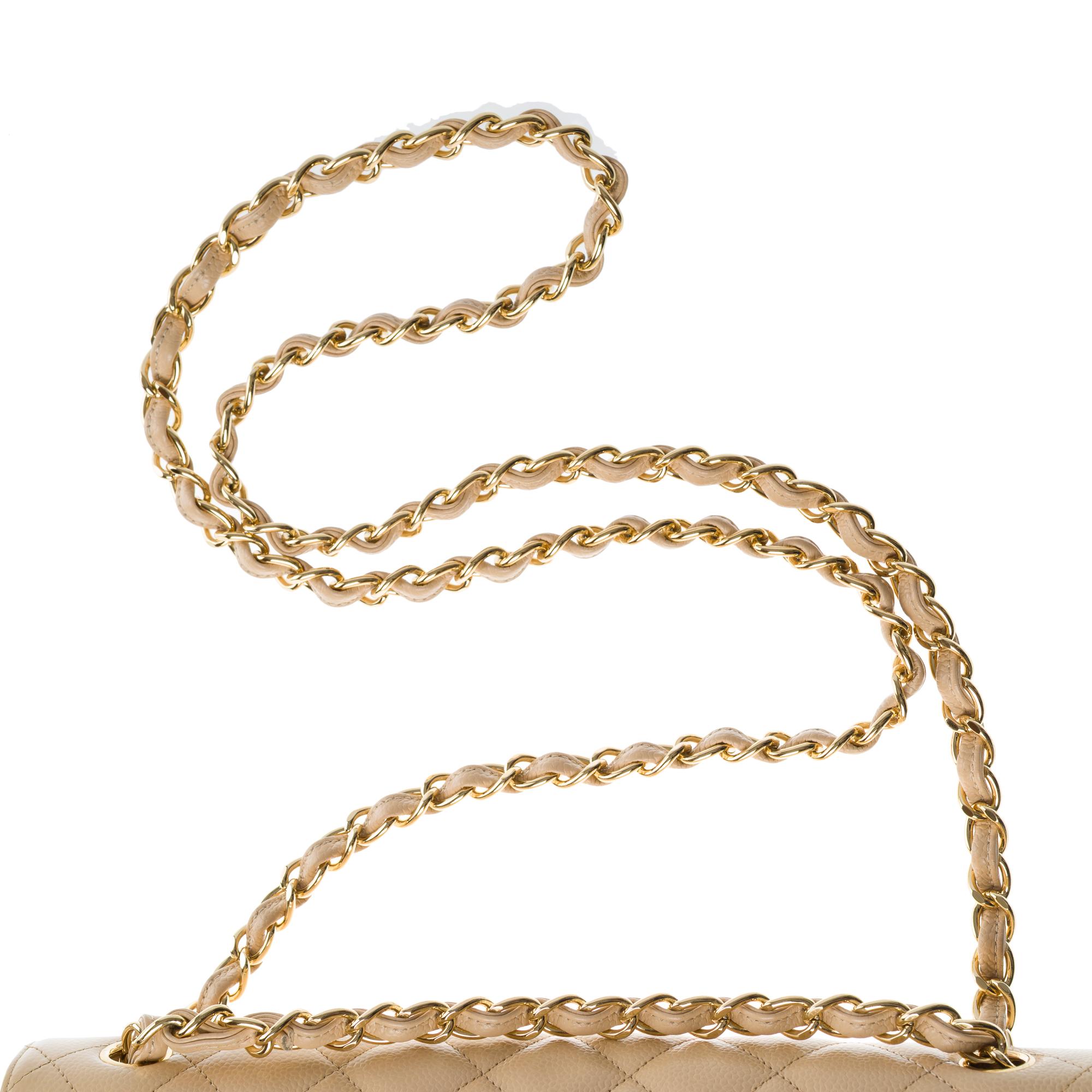Chanel Timeless Jumbo double flap shoulder bag in Beige Caviar leather , GHW 5