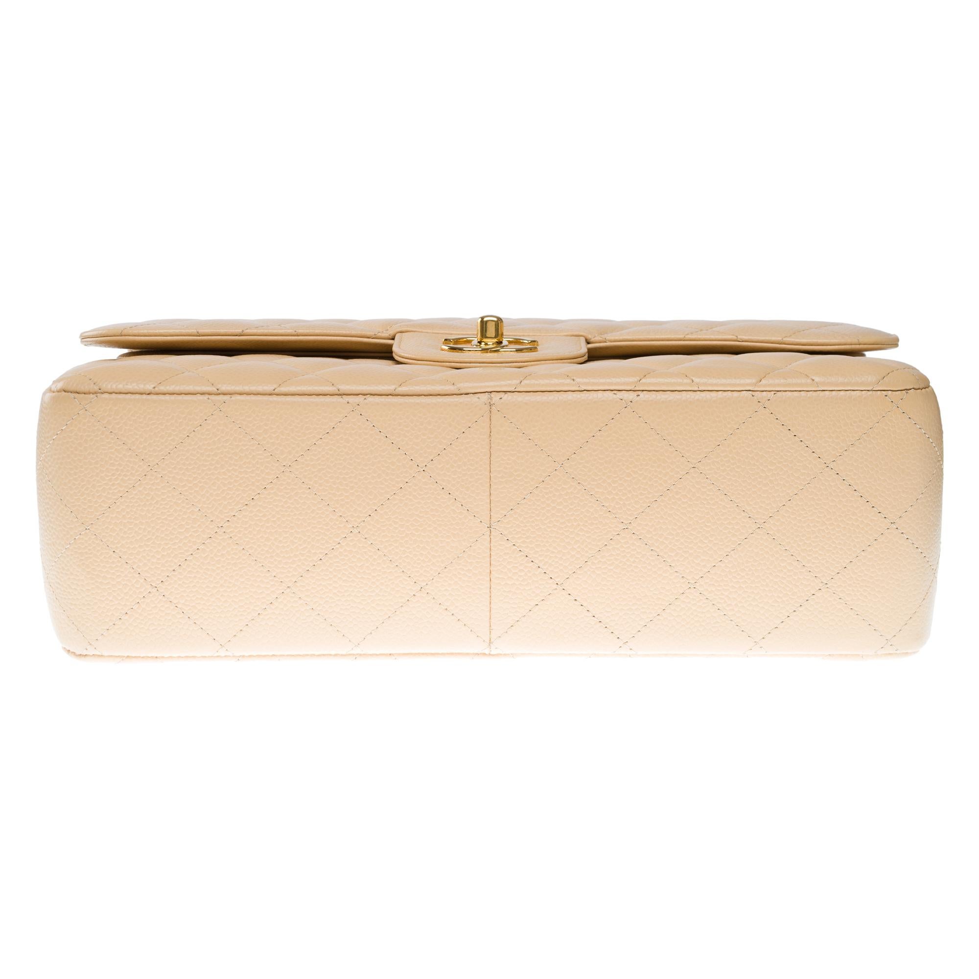 Chanel Timeless Jumbo double flap shoulder bag in Beige Caviar leather , GHW 6