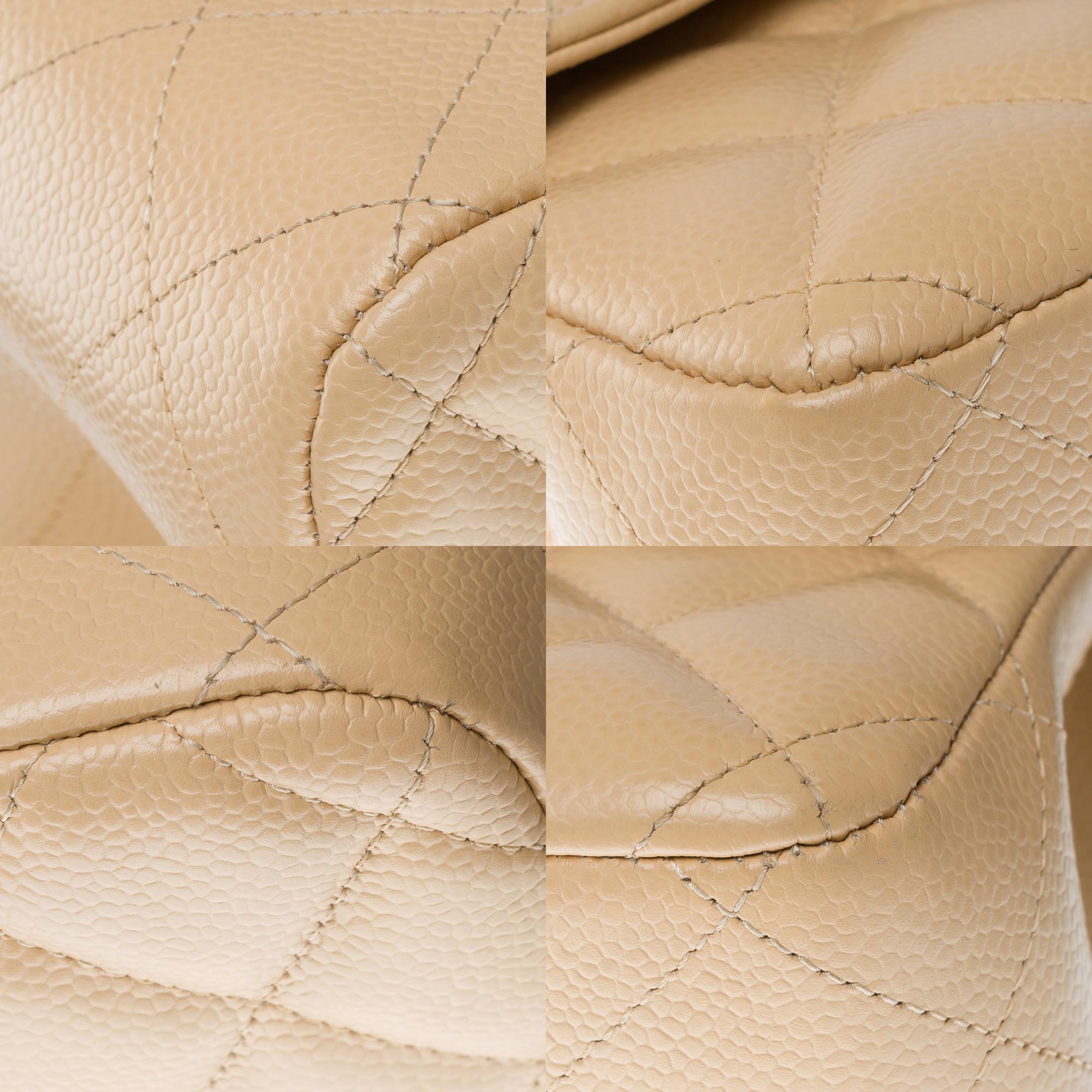 Chanel Timeless Jumbo double flap shoulder bag in Beige Caviar leather , GHW 7