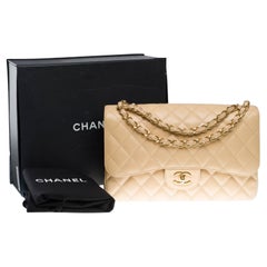 Chanel Timeless Jumbo double flap shoulder bag in Beige Caviar leather , GHW