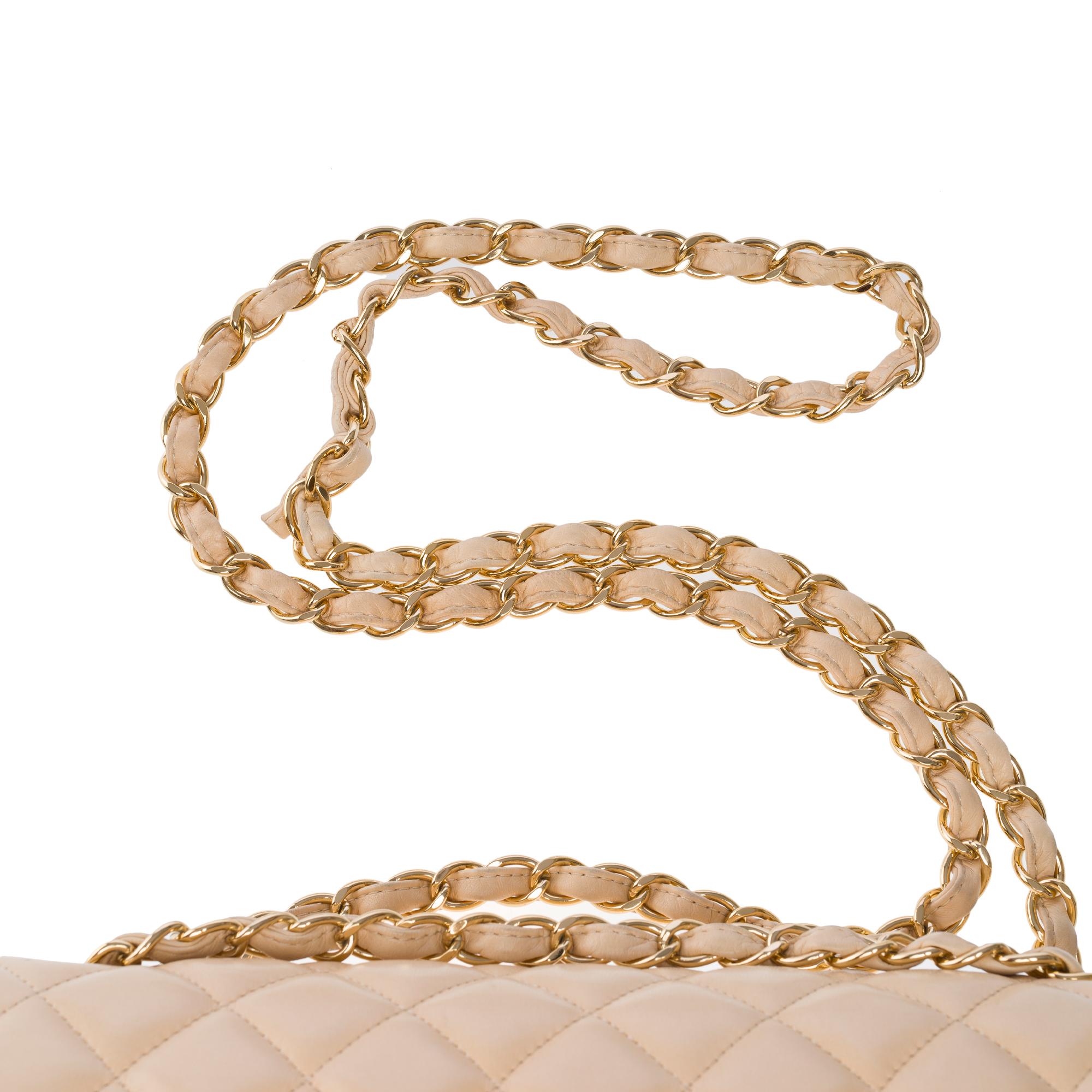 Chanel Timeless Jumbo double flap shoulder bag in beige quilted lambskin, GHW 6