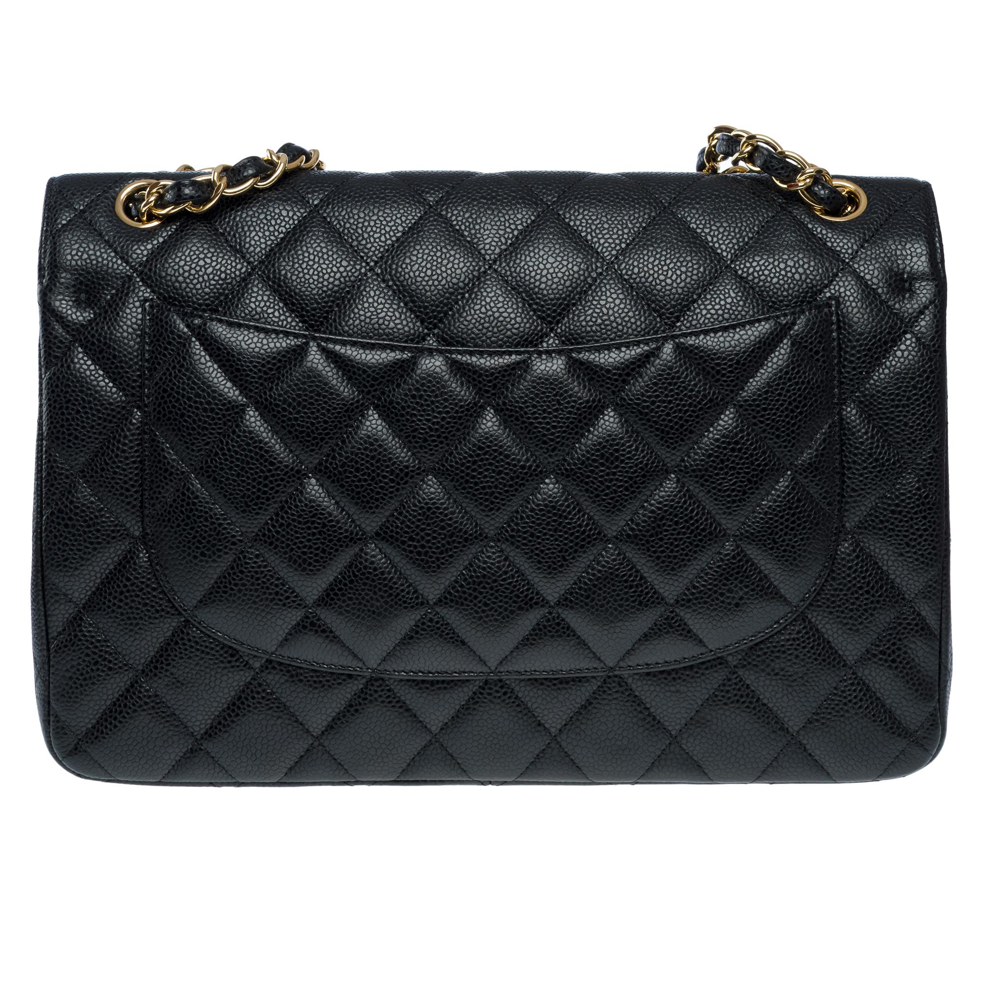 Chanel Timeless Jumbo double flap shoulder bag in Black Caviar leather , GHW In Excellent Condition In Paris, IDF