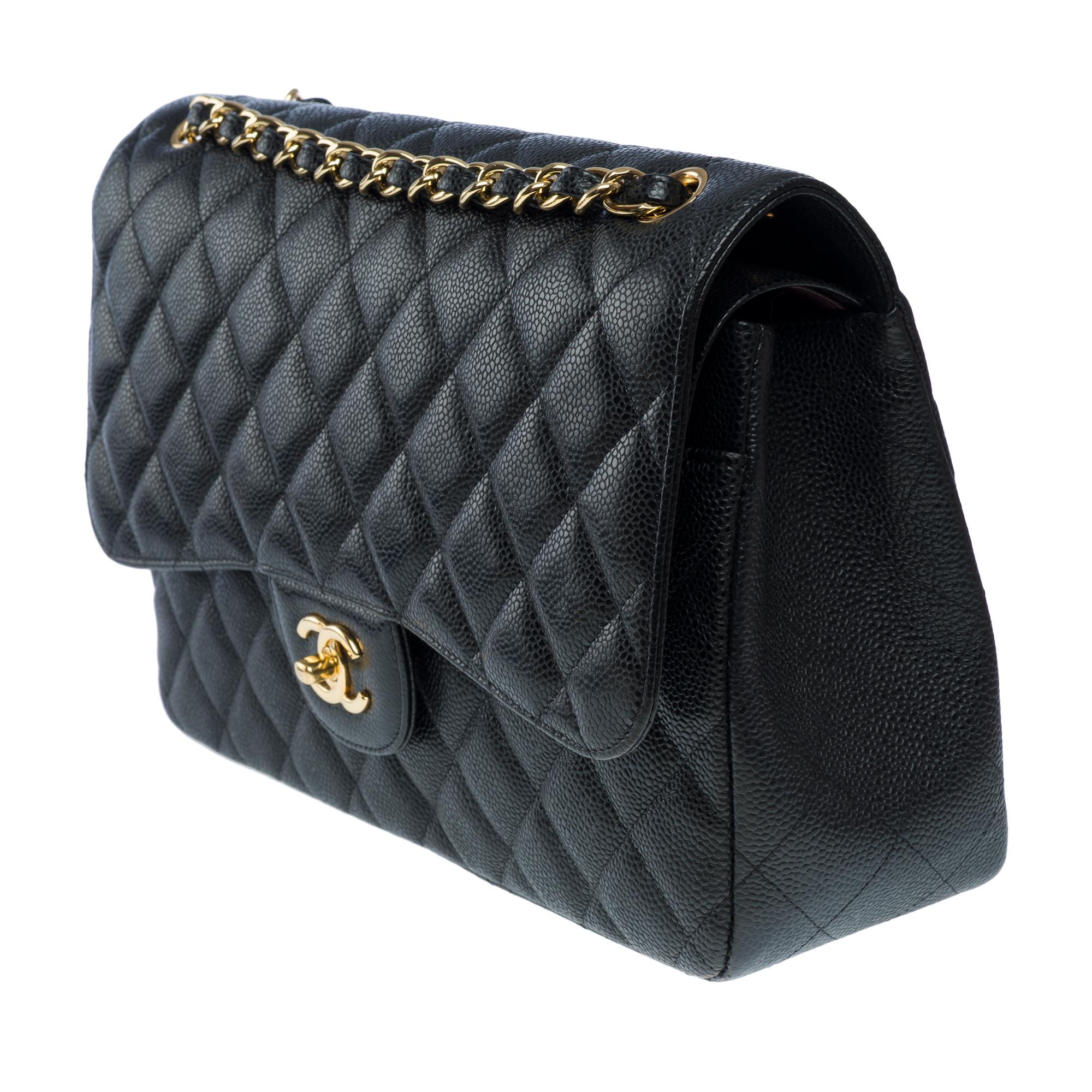 Women's Chanel Timeless Jumbo double flap shoulder bag in Black Caviar leather , GHW