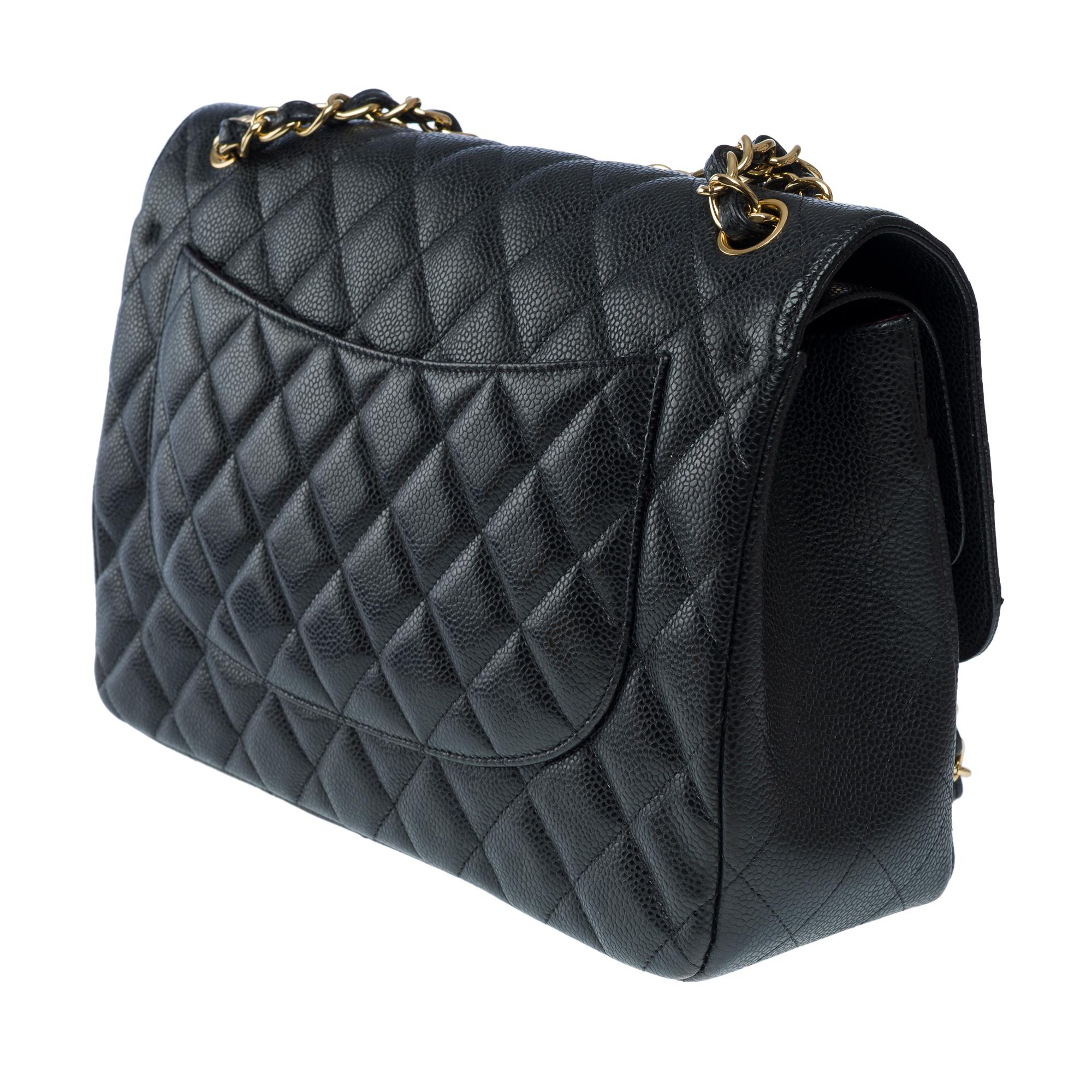Chanel Timeless Jumbo double flap shoulder bag in Black Caviar leather , GHW 1