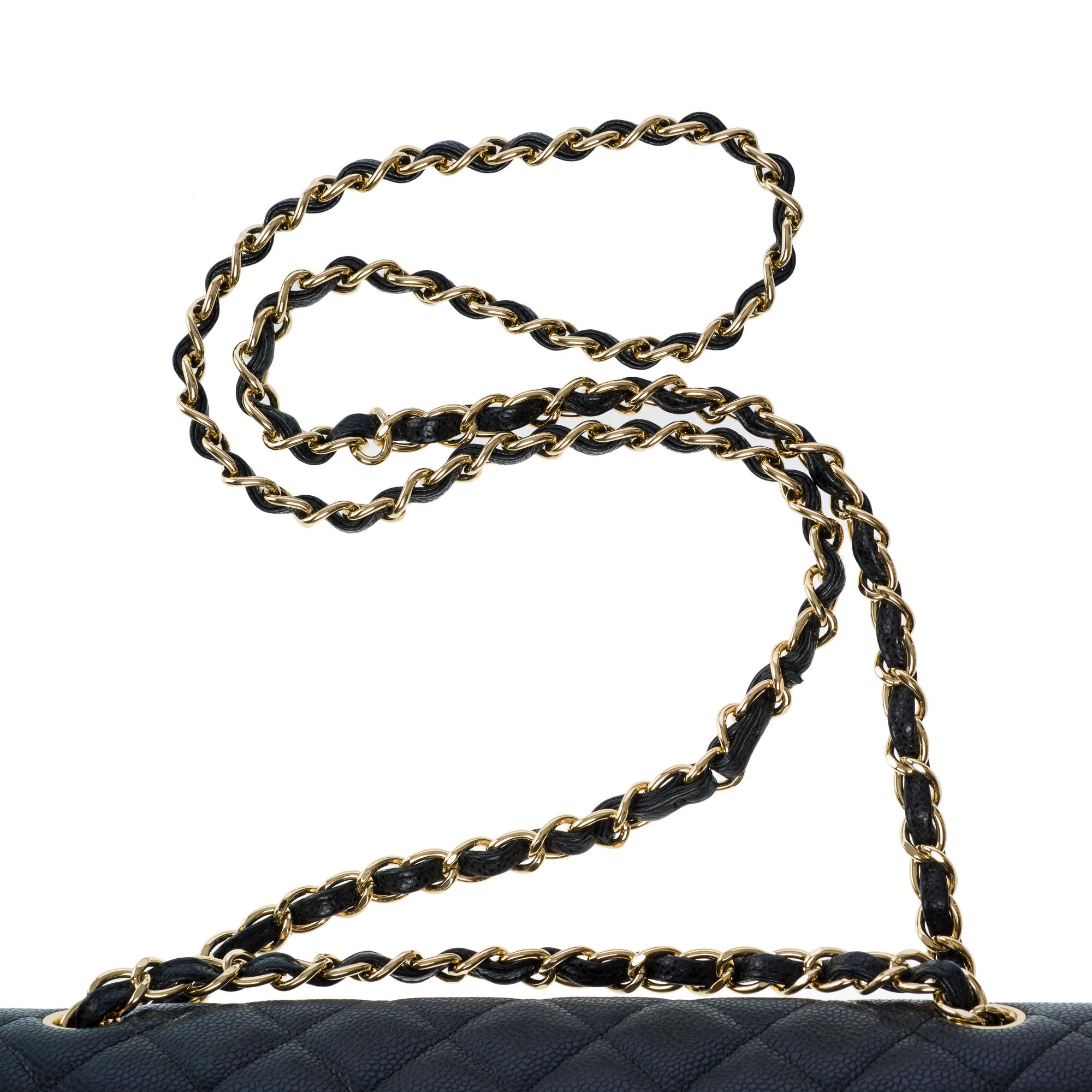 Chanel Timeless Jumbo double flap shoulder bag in Black Caviar leather , GHW 5