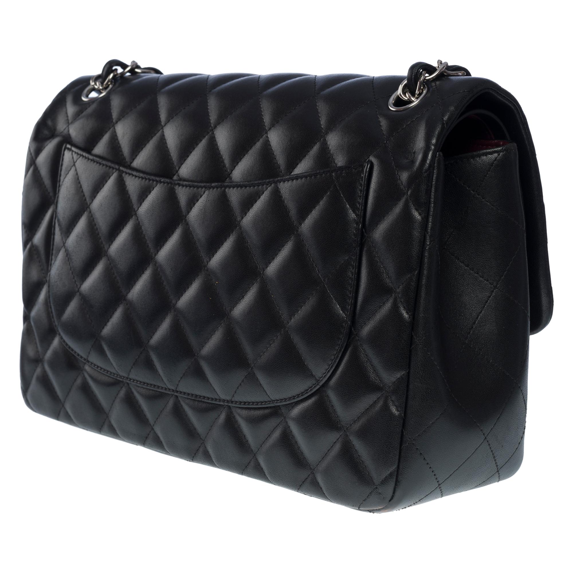 Chanel Timeless Jumbo double flap shoulder bag in black quilted lamb leather, SHW 1