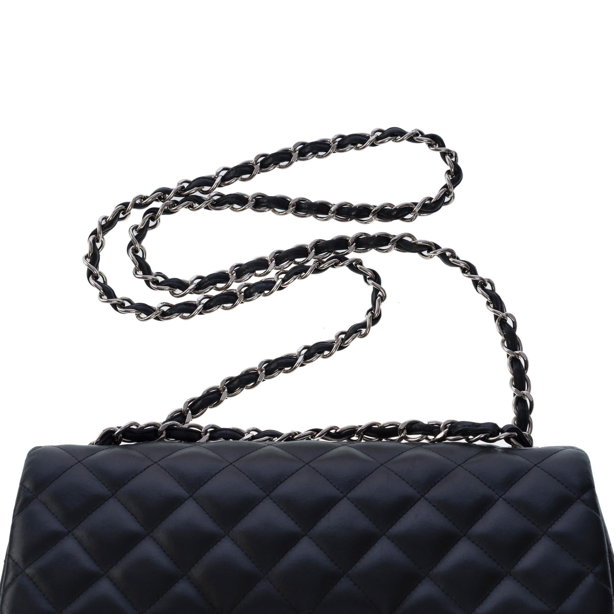 Chanel Timeless Jumbo double flap shoulder bag in black quilted lamb leather, SHW 5