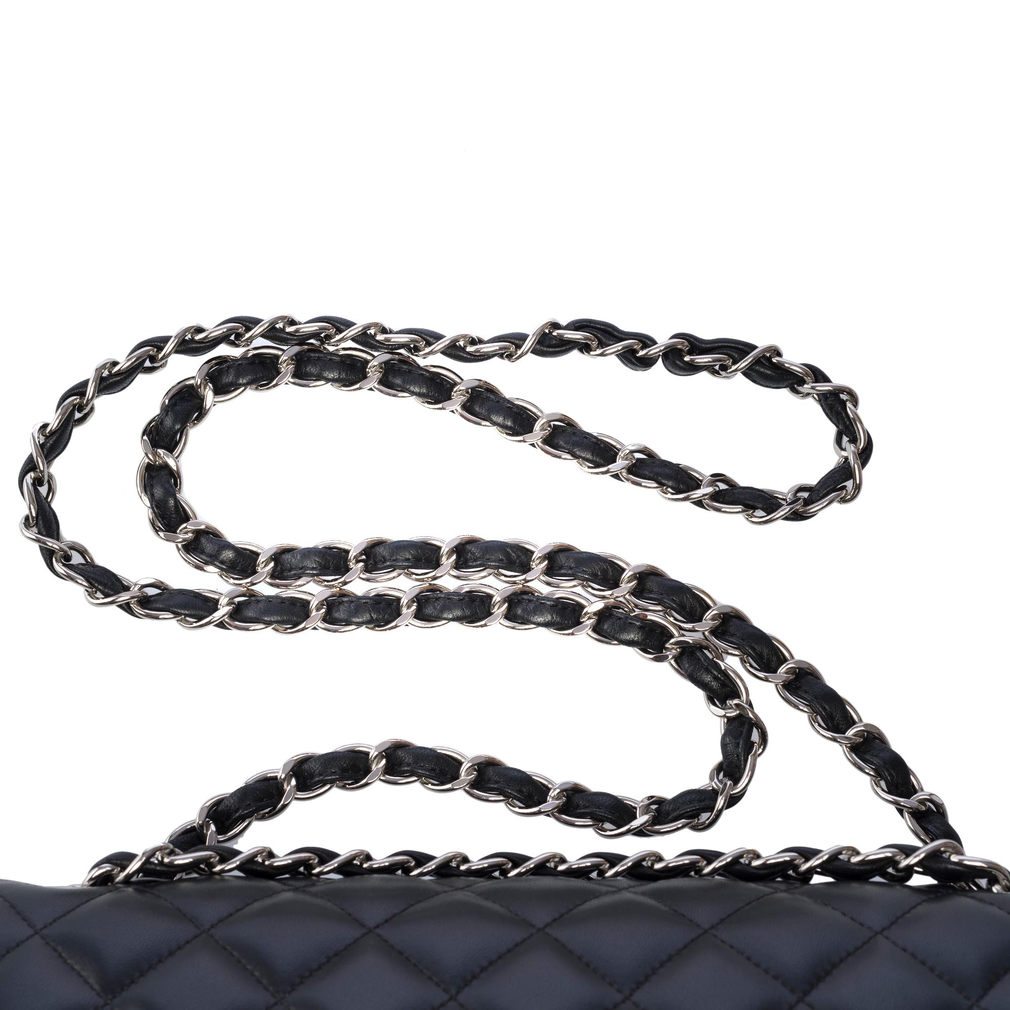 Chanel Timeless Jumbo double flap shoulder bag in black quilted lambskin , SHW For Sale 6